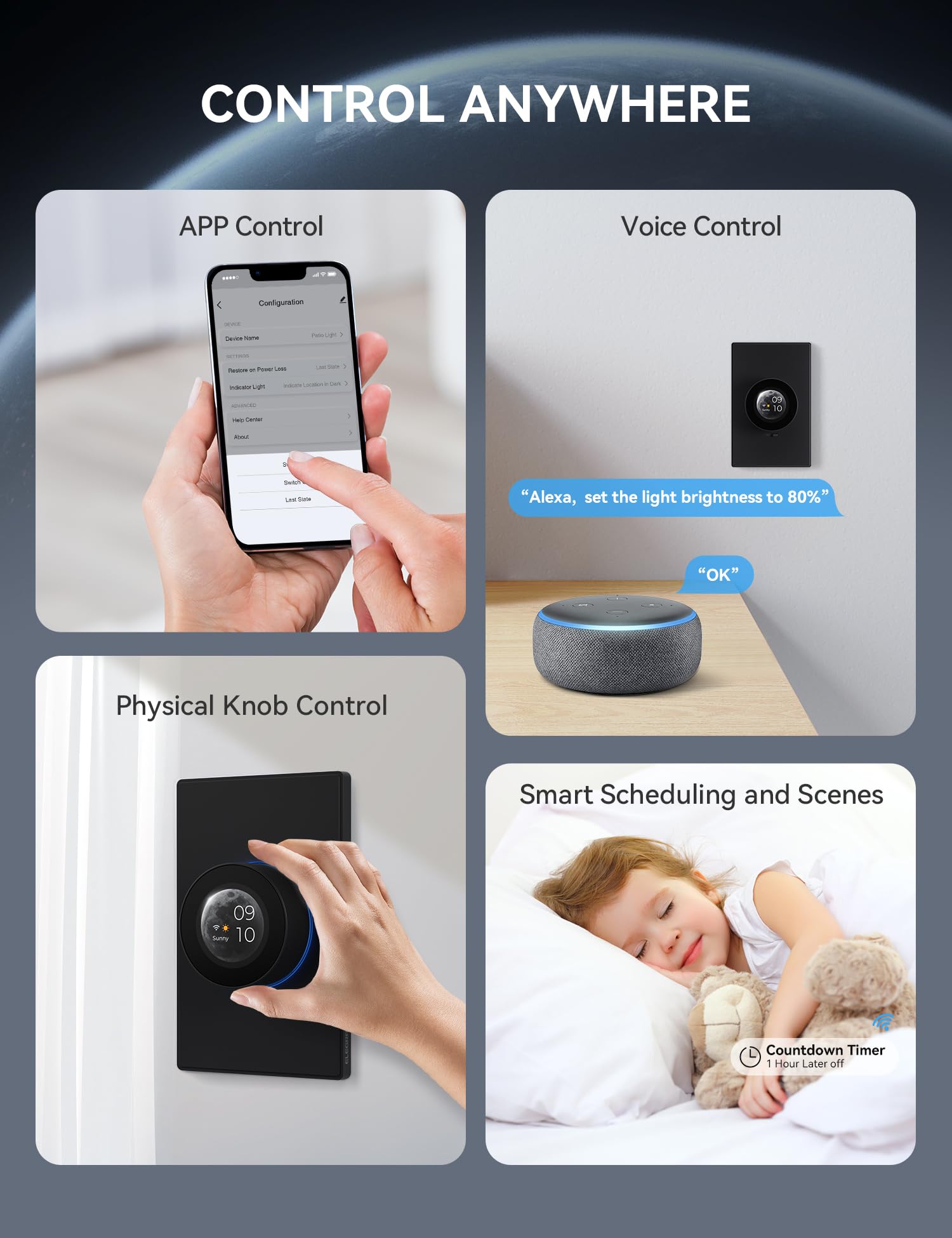 Wi-Fi Smart Rotary Dimmer Switch with Digital Display