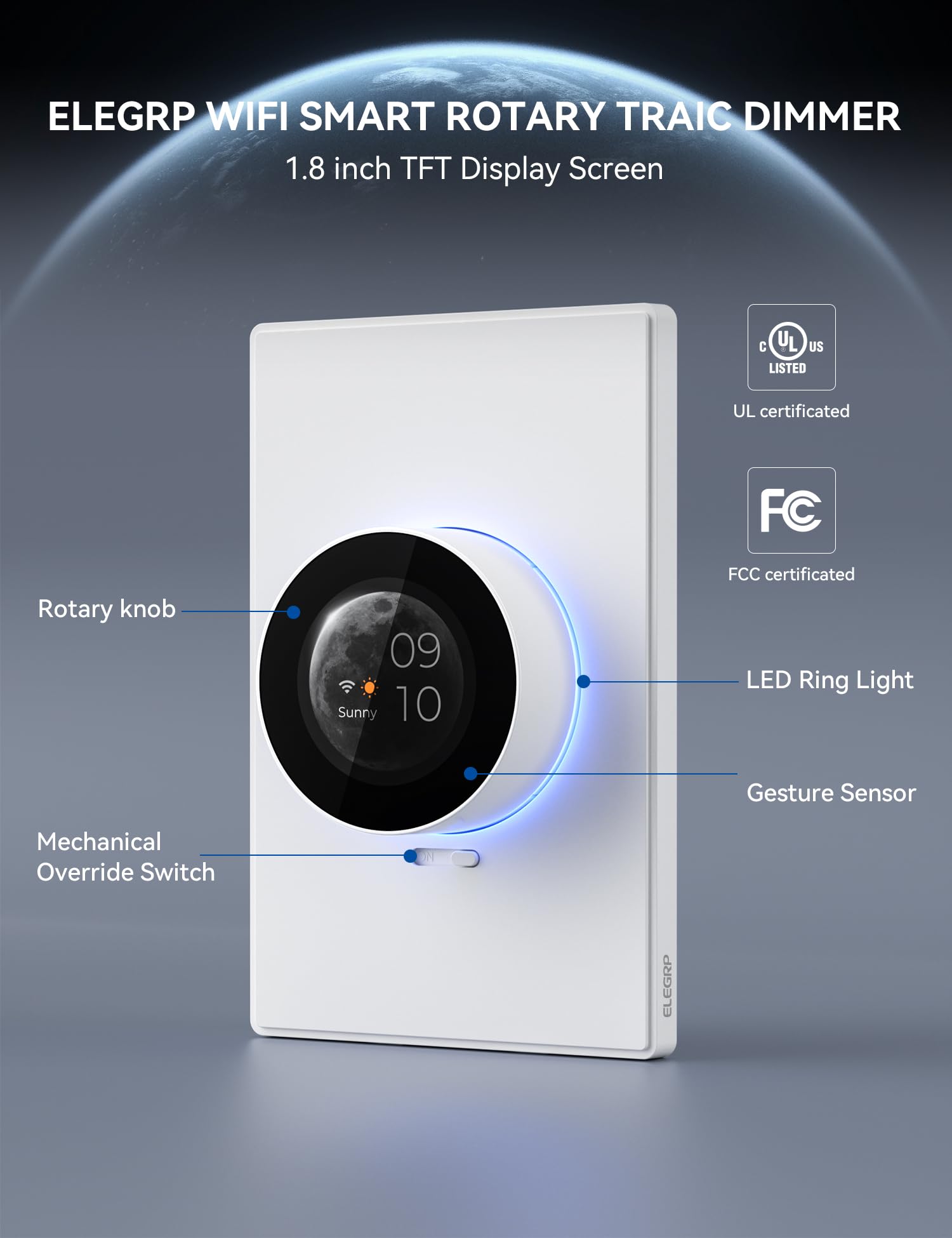 Wi-Fi Smart Rotary Dimmer Switch with Digital Display