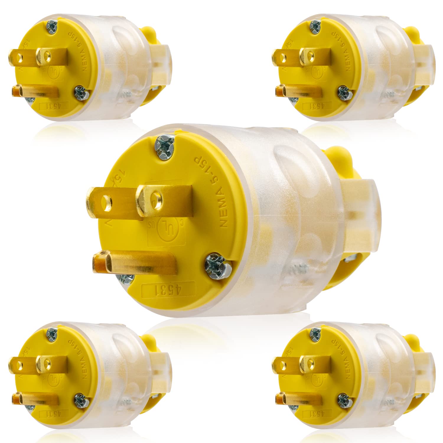 ELEGRP Lighted Electrical Plug and Connector Set, 15A 125V, NEMA 5-15P & NEMA 5-15R, 2 Pole 3 Wire Grounding, Commercial Grade, Yellow