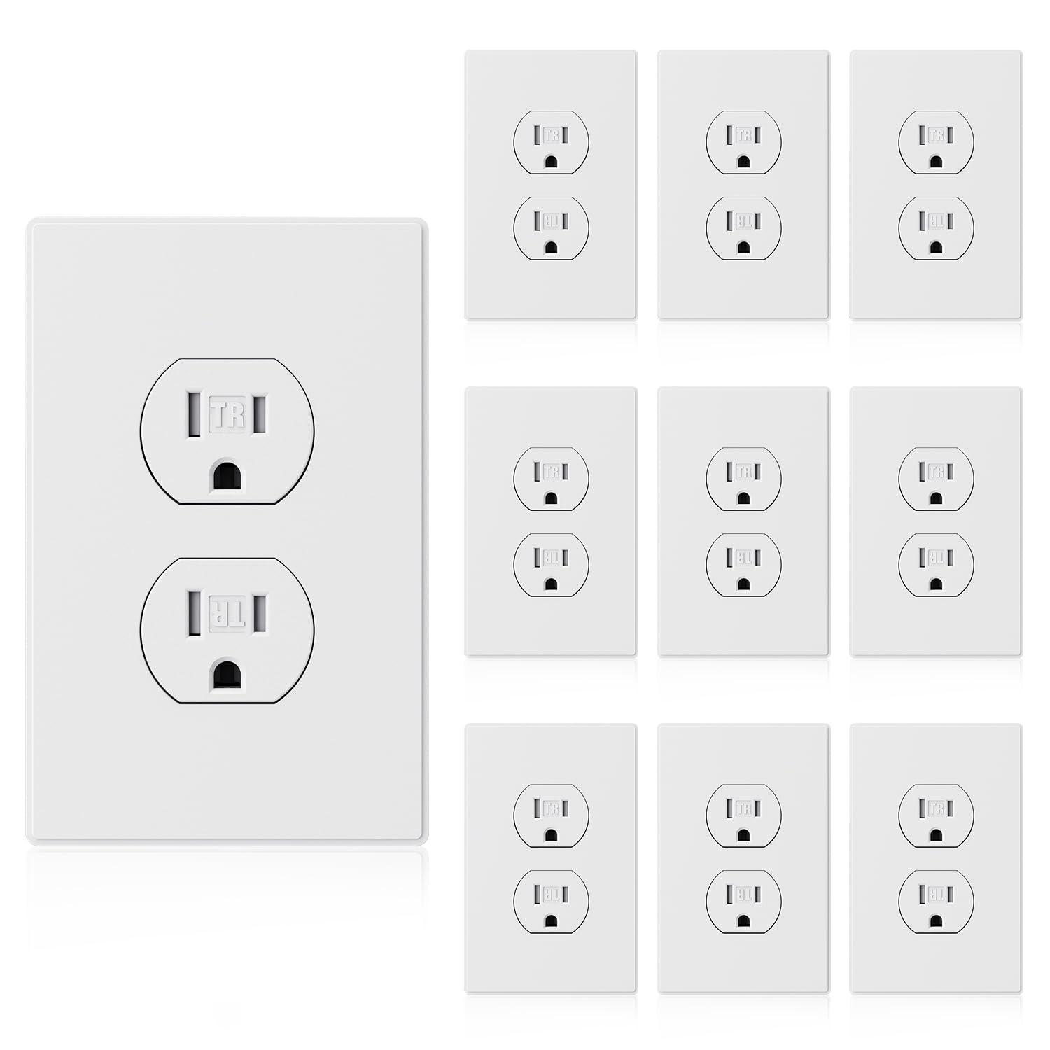ELEGRP Tamper-Resistant Duplex Receptacle, 15A 125V, Self-Grounding Standard Wall Outlet, Residential Grade, UL Listed, White/Black