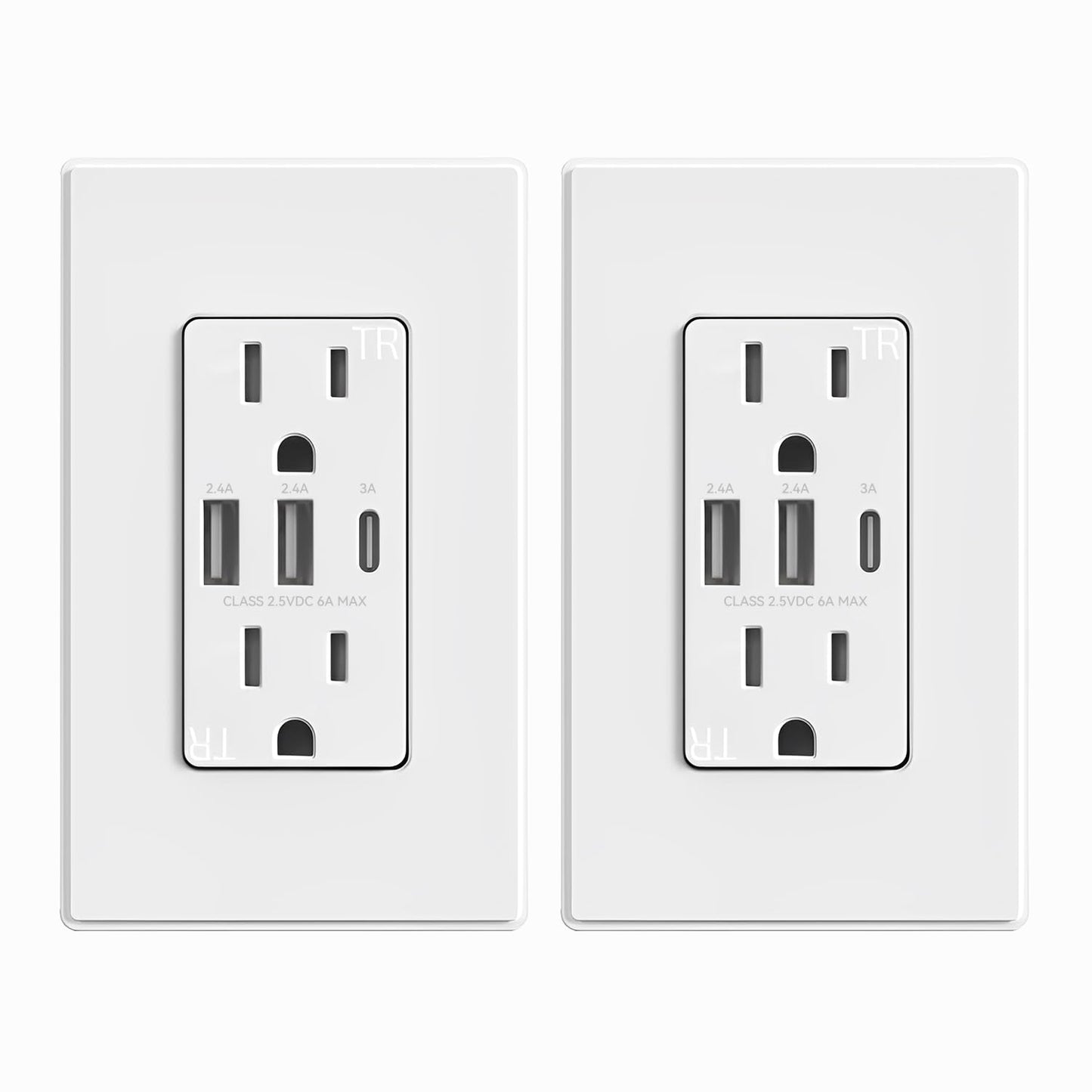ELEGRP USB Outlet Receptacle, 3-Port USB-C Wall Outlet, 30W 6.0A High-Speed Charging, Tamper-Resistant, Screwless Wall Plate Included