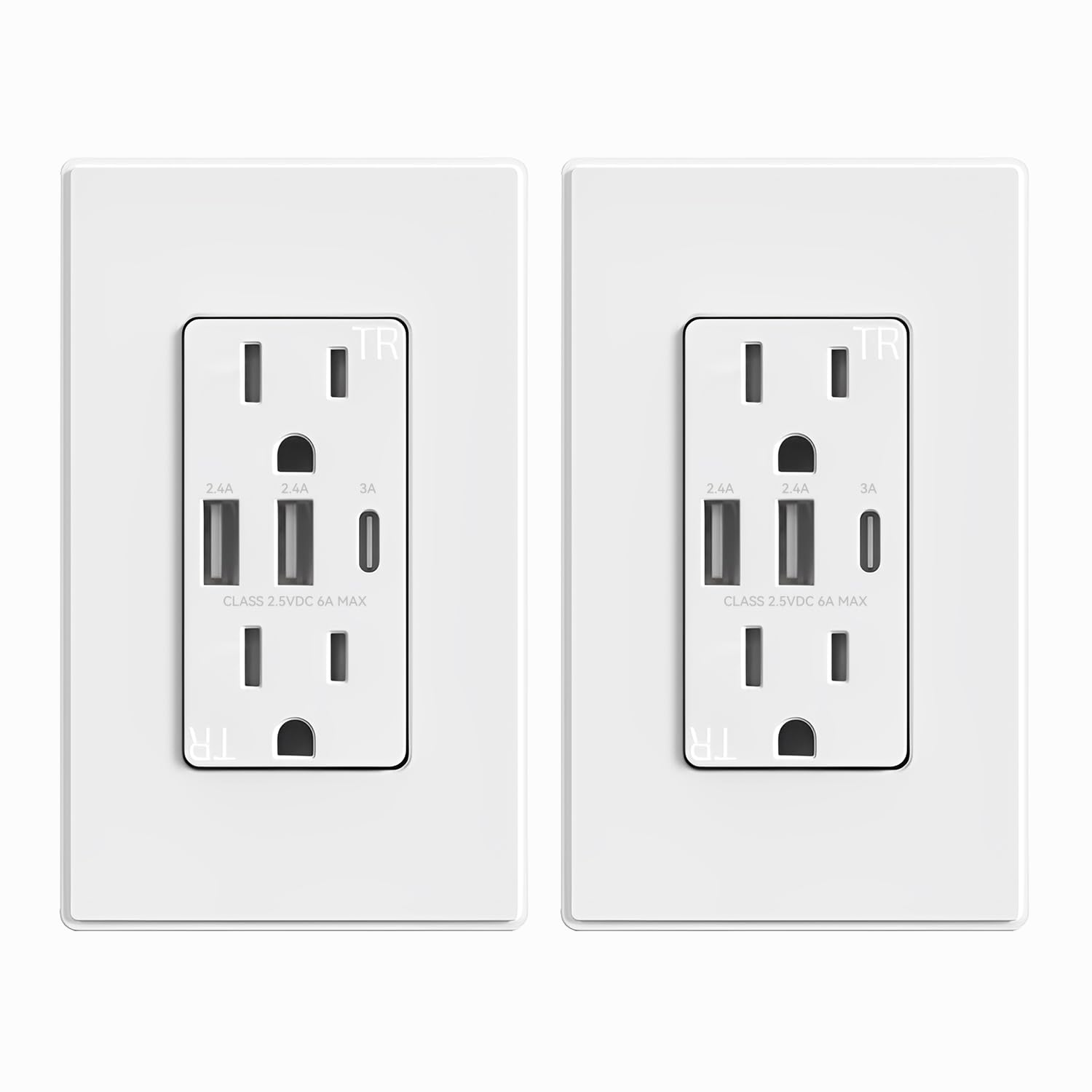 ELEGRP USB Outlet Receptacle, 3-Port USB-C Wall Outlet, 30W 6.0A High-Speed Charging, Tamper-Resistant, Screwless Wall Plate Included
