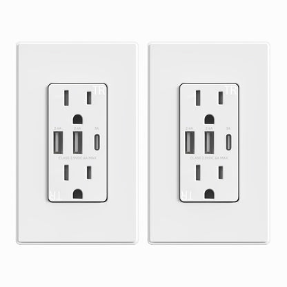 ELEGRP USB Outlet Receptacle, 3-Port USB-C Wall Outlet, 30W 6.0A High-Speed Charging, Tamper-Resistant, Screwless Wall Plate Included