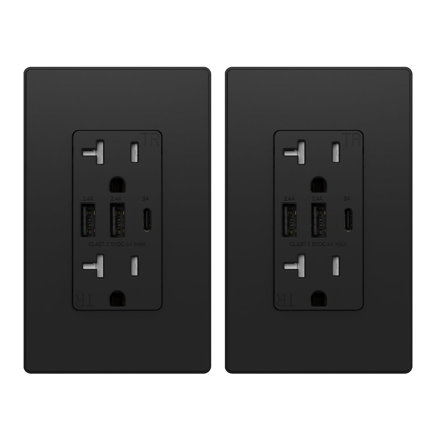 ELEGRP USB Outlet Receptacle, 3-Port USB-C Wall Outlet, 30W 6.0A High-Speed Charging, Tamper-Resistant, Screwless Wall Plate Included