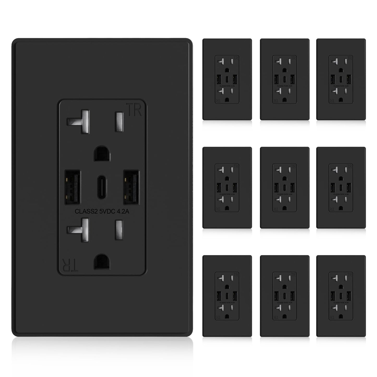 ELEGRP USB Wall Outlet, 3-Port USB C & USB A Tamper-Resistant Receptacles, 21W 4.2A Total Output, Screwless Wall Plate Included, UL Listed