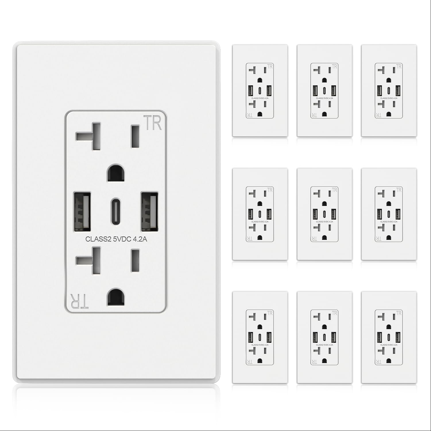 ELEGRP USB Wall Outlet, 3-Port USB C & USB A Tamper-Resistant Receptacles, 21W 4.2A Total Output, Screwless Wall Plate Included, UL Listed