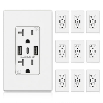 ELEGRP USB Wall Outlet, 3-Port USB C & USB A Tamper-Resistant Receptacles, 21W 4.2A Total Output, Screwless Wall Plate Included, UL Listed