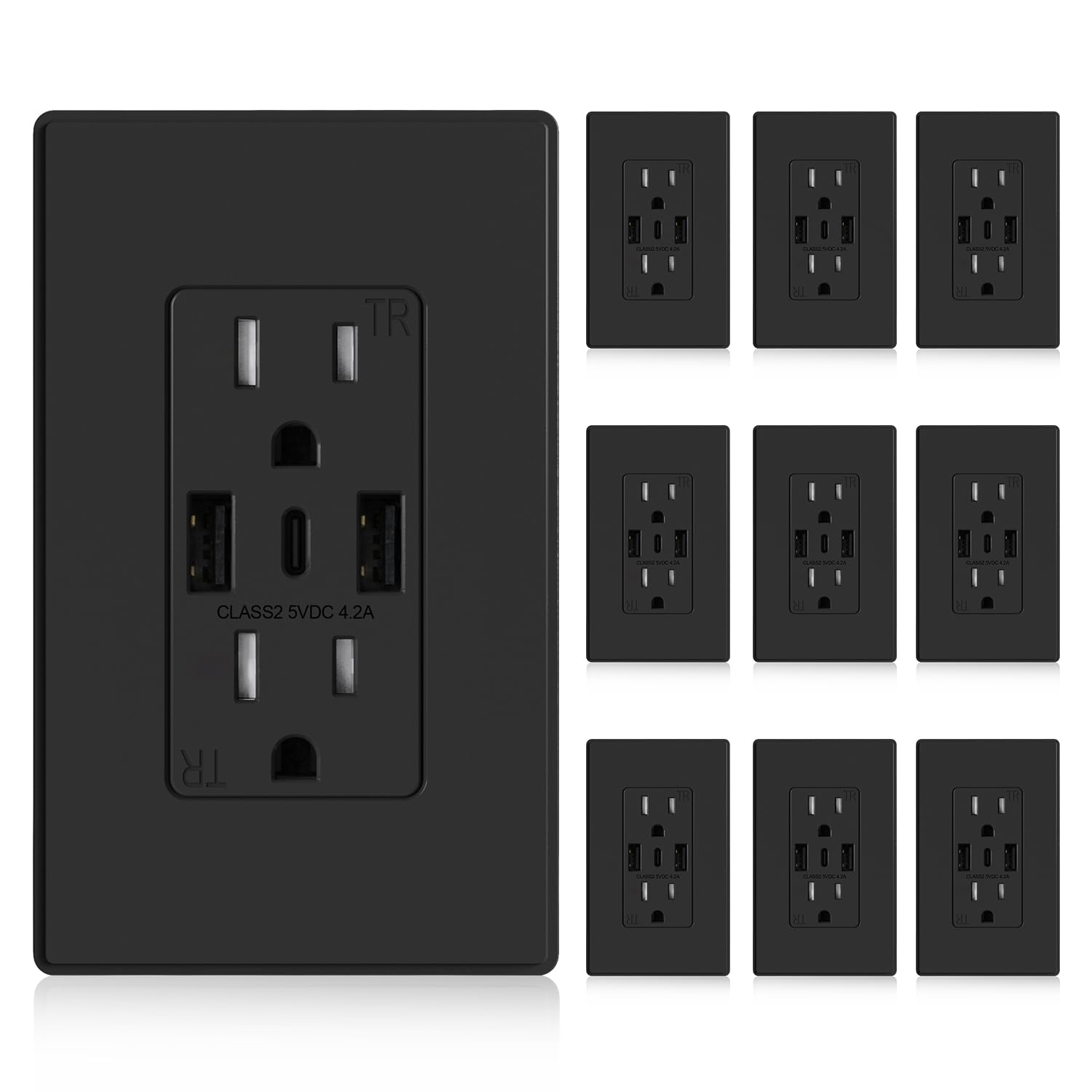 ELEGRP USB Wall Outlet, 3-Port USB C & USB A Tamper-Resistant Receptacles, 21W 4.2A Total Output, Screwless Wall Plate Included, UL Listed