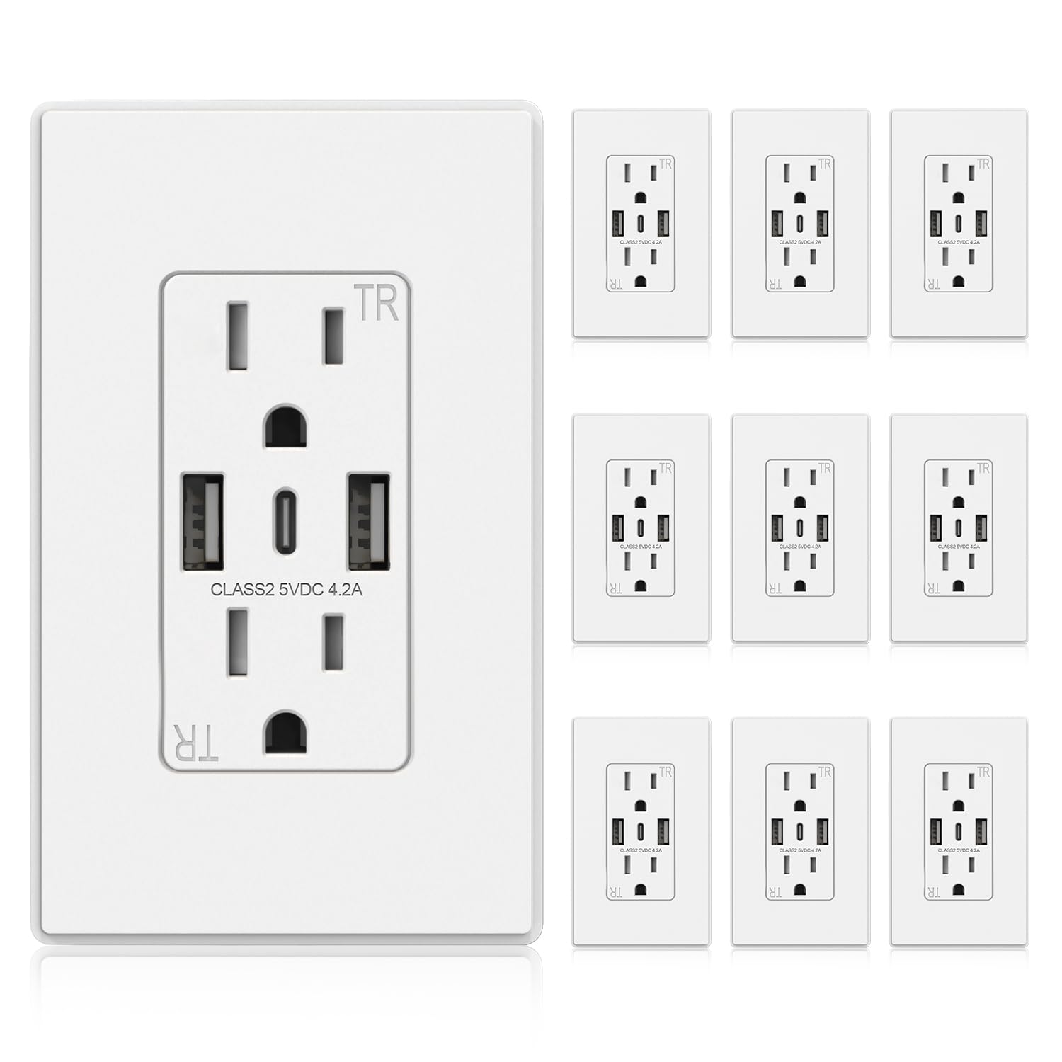 ELEGRP USB Wall Outlet, 3-Port USB C & USB A Tamper-Resistant Receptacles, 21W 4.2A Total Output, Screwless Wall Plate Included, UL Listed