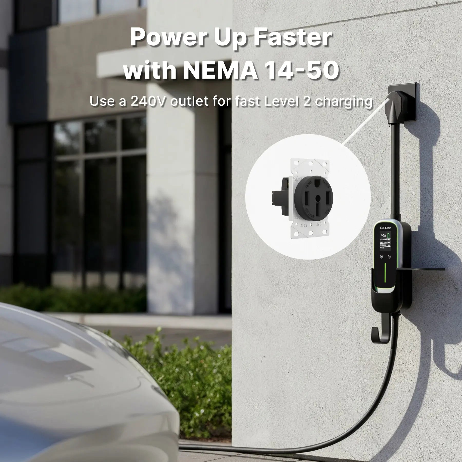 Fast Level 2 Tesla NEMA 14-50 Type EV Portable Charger Compatible with Model Y/3/X/S