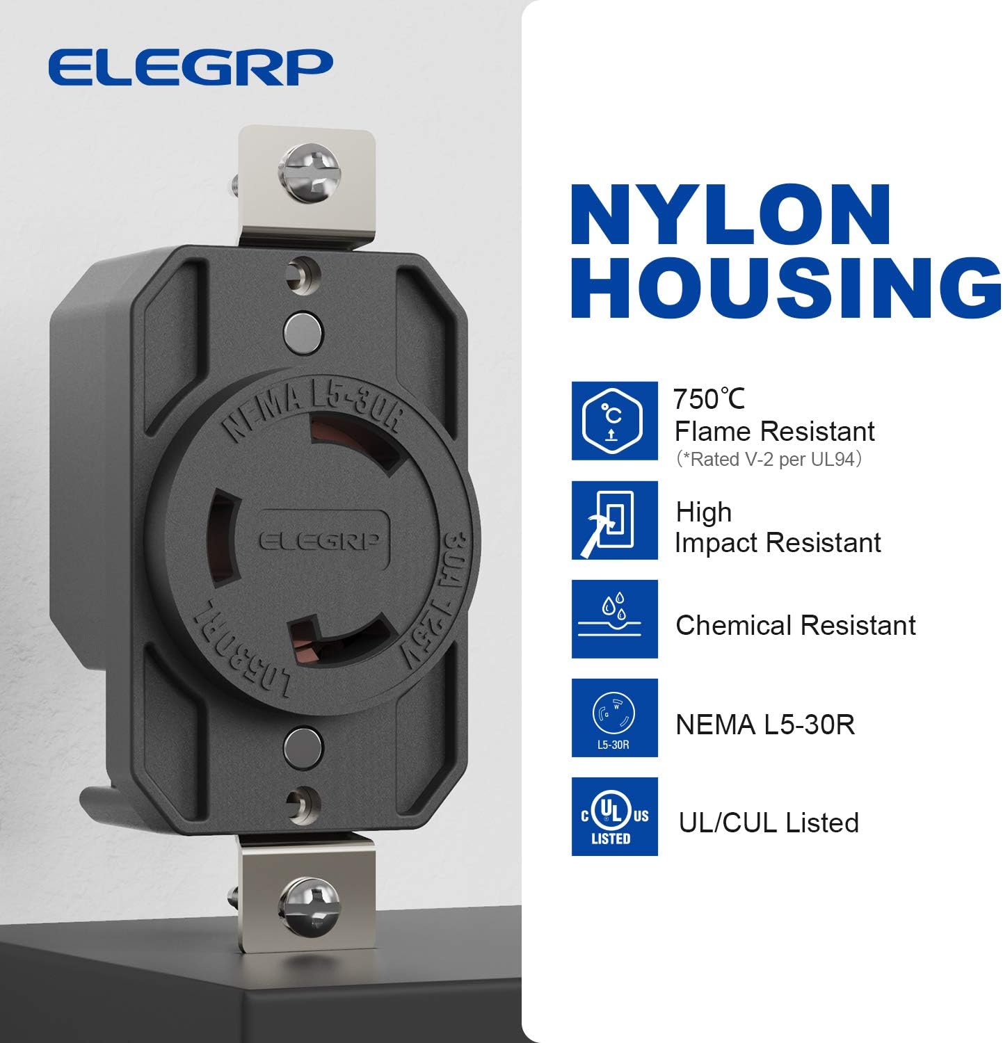 ELEGRP Twist Lock Adapter, NEMA L5-30P & L5-30R, 30A 125V, 2 Pole 3 Wire Grounding Plug & Connector Set, Heavy-Duty Design