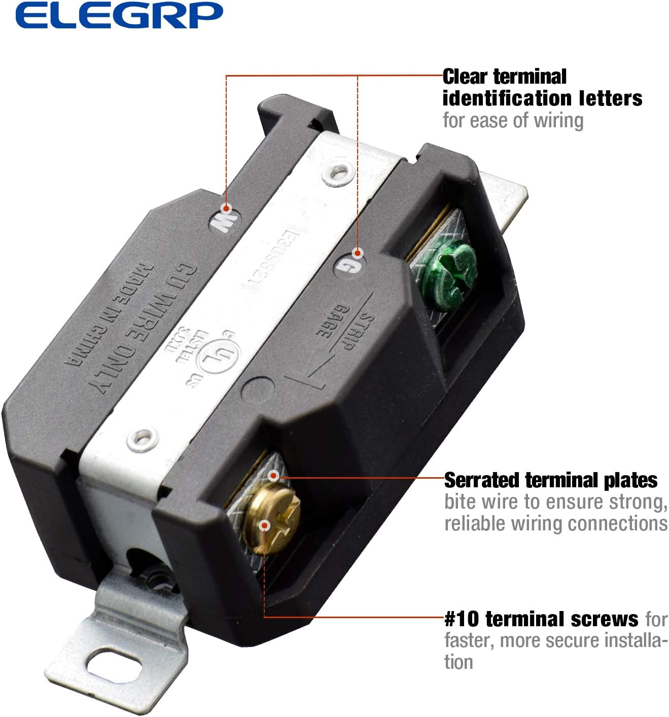 ELEGRP Twist Lock Adapter, NEMA L5-30P & L5-30R, 30A 125V, 2 Pole 3 Wire Grounding Plug & Connector Set, Heavy-Duty Design