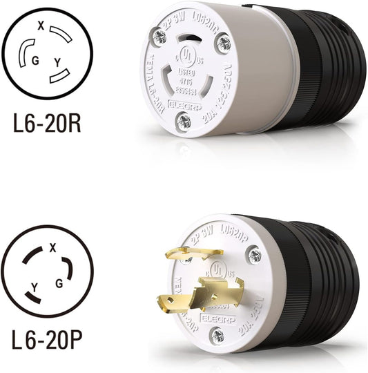 ELEGRP Twist Lock Adapter Male Plug & Connector Nema L6-20P and L6-20R 2 Pole 3 Wire Grounding Receptacle 20A 250V