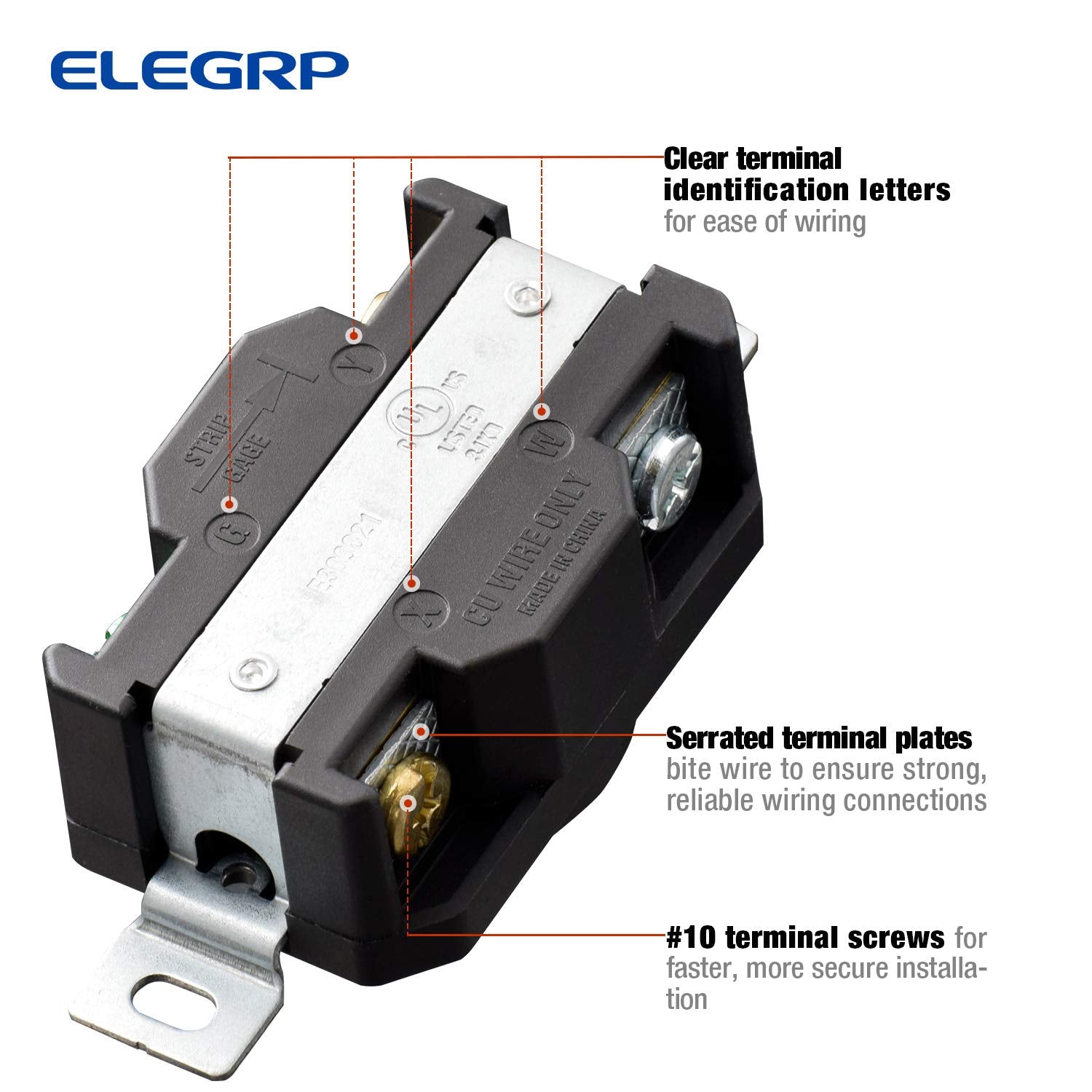 ELEGRP NEMA L14-20P & L14-20R Locking Plug and Connector Set, Generator Twist Lock Adapter, 20A 125/250V, 3 Pole 4 Wire Grounding