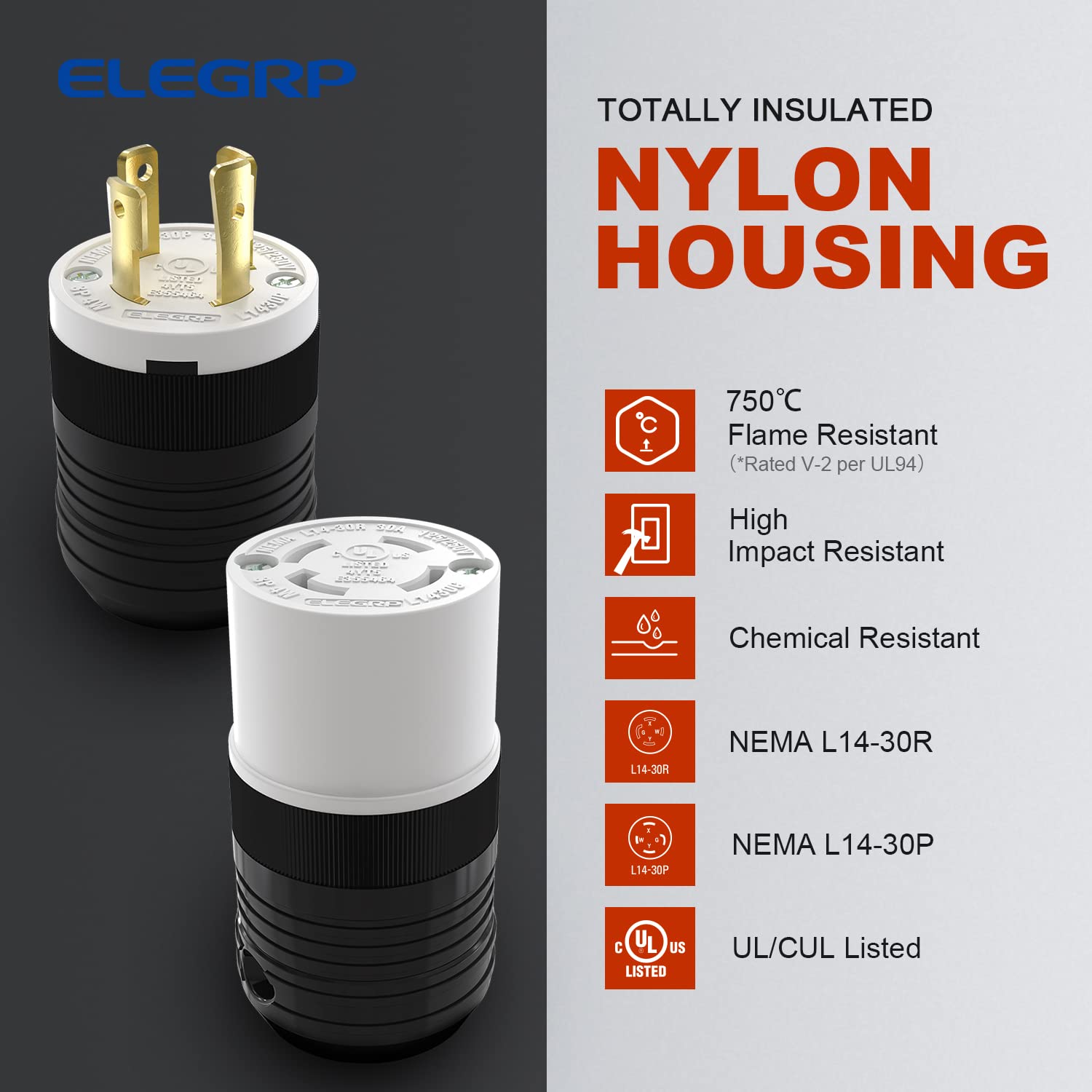 ELEGRP NEMA L14-30P & L14-30R Twist Lock Adapter, 30A 125/250V, 3 Pole 4 Wire Grounding, Heavy-Duty Plug & Connector Set