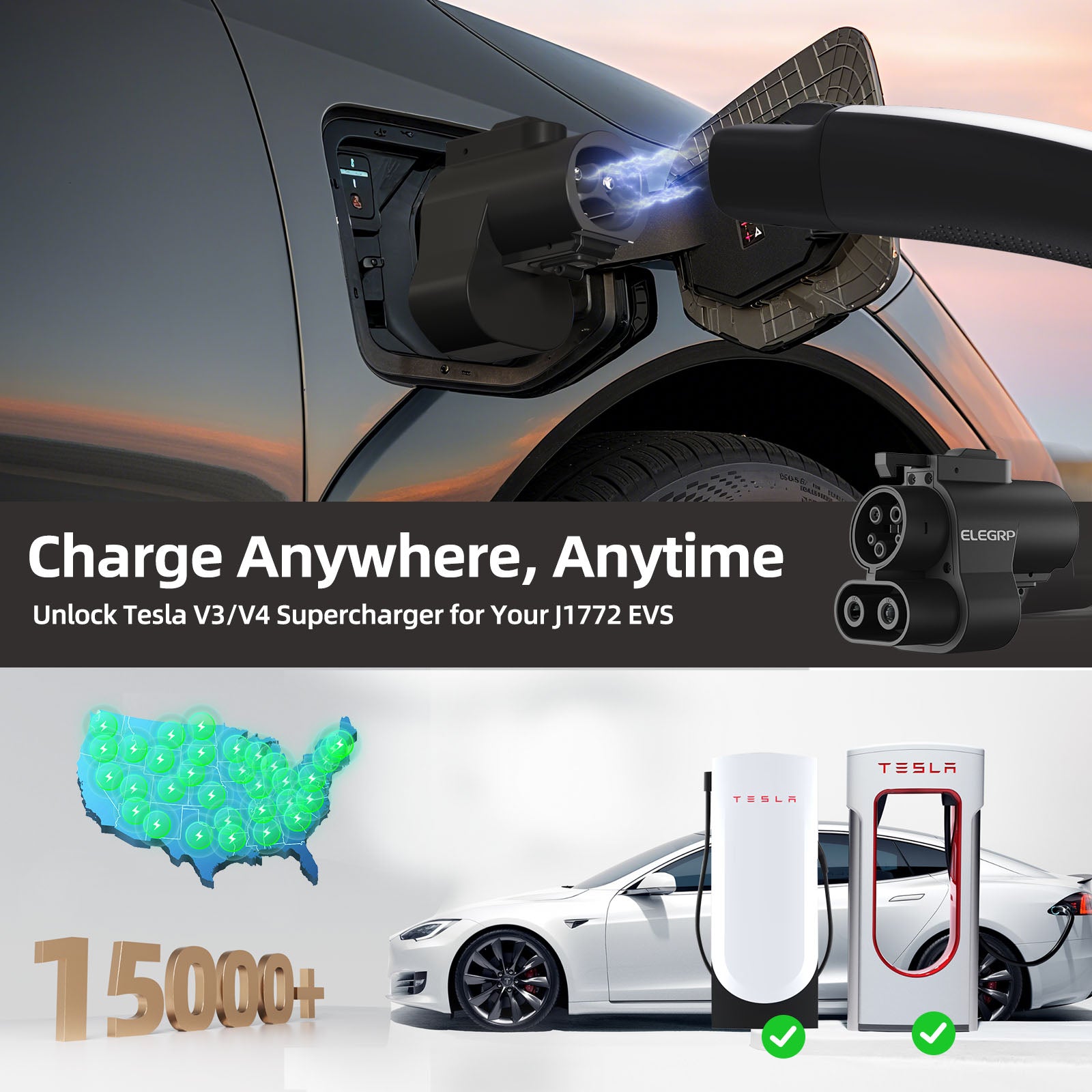 EV Charging Adapter 500A 1000V DC, NACS Charger to CCS1 Vehicle