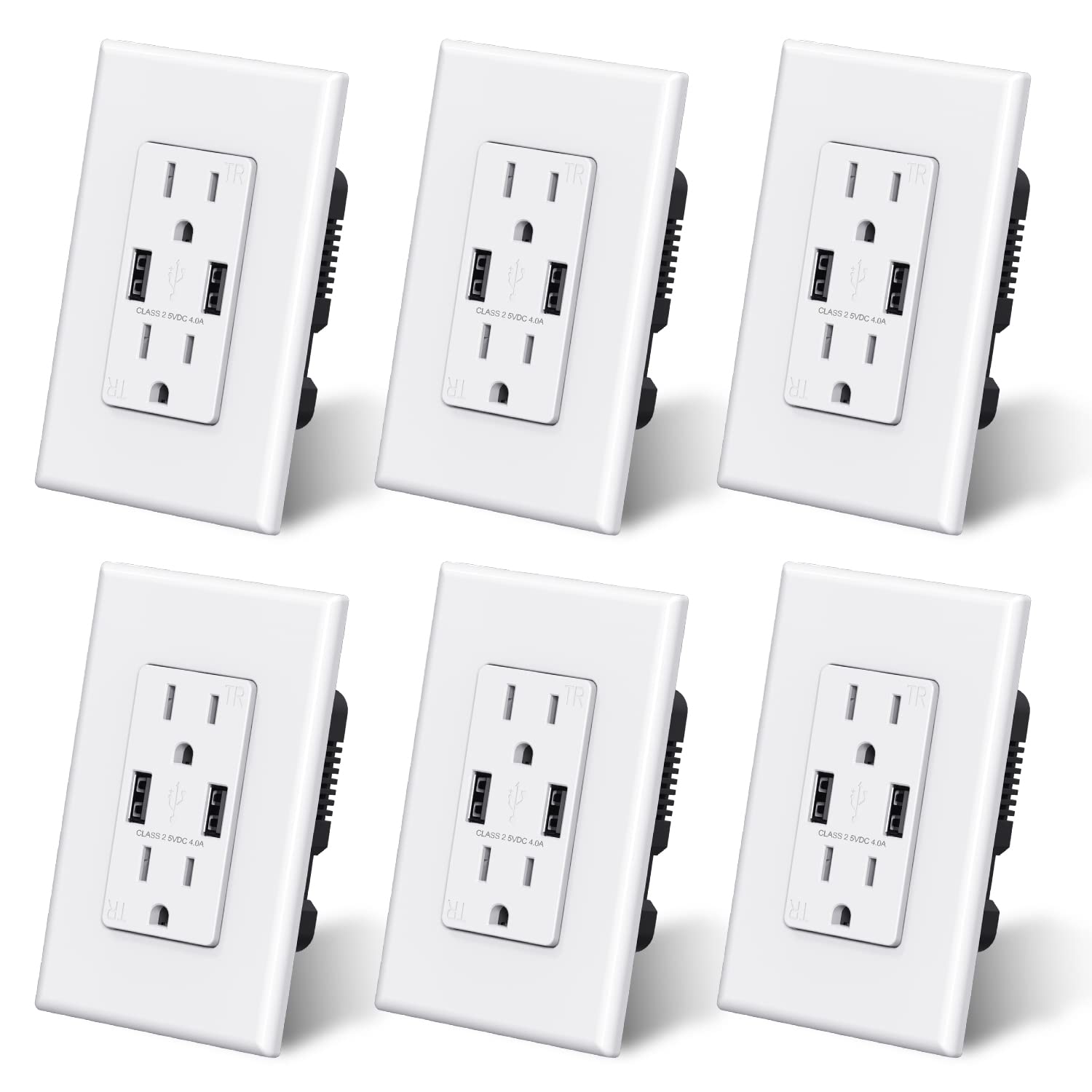 USB A/A, 4.0A 5VDC Total Output Outlet with 15A/20A, Tamper-Resistant Wall Outlet