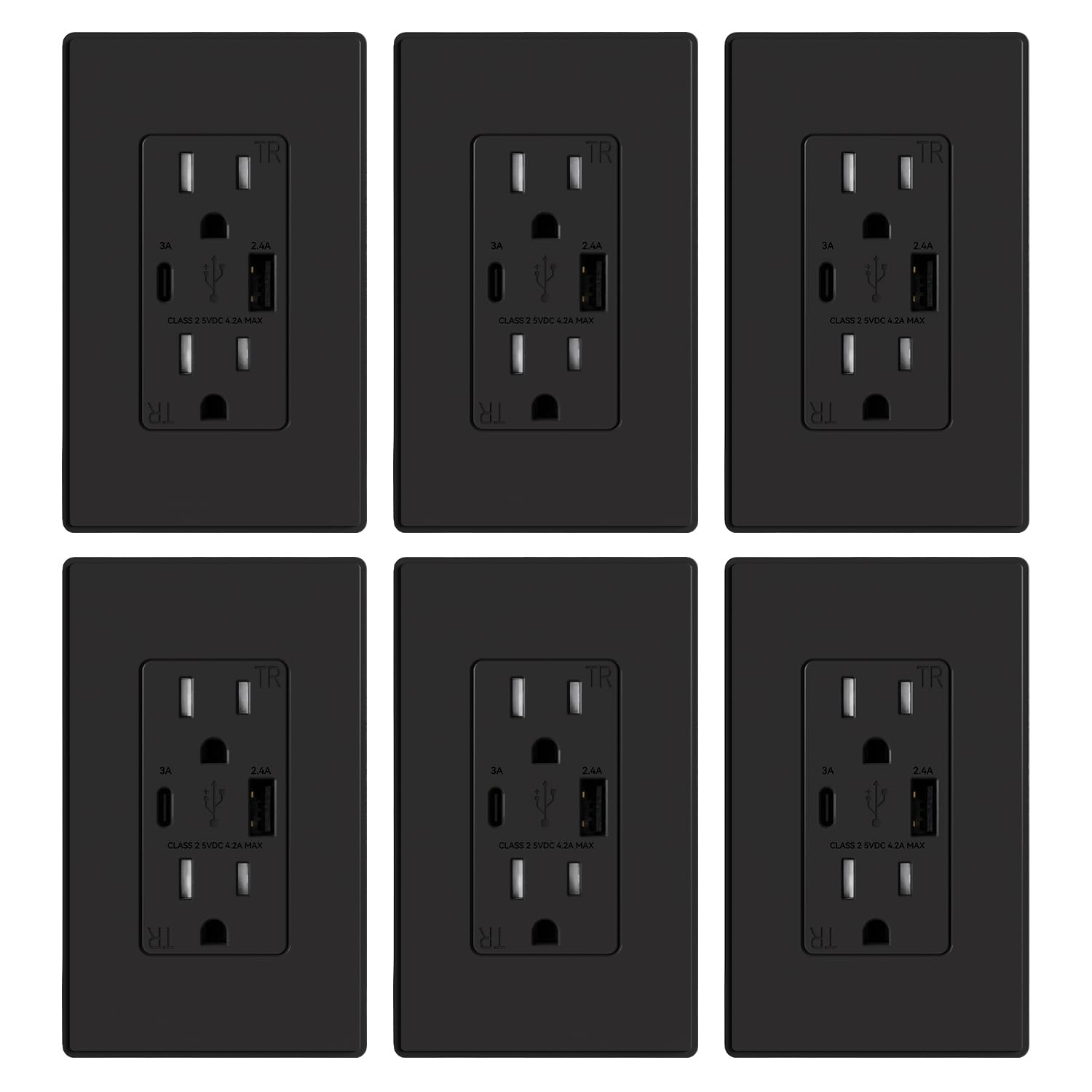 USB A/C, 4.2A 5VDC Total Output Outlet with 15A/20A, Tamper-Resistant Wall Outlet