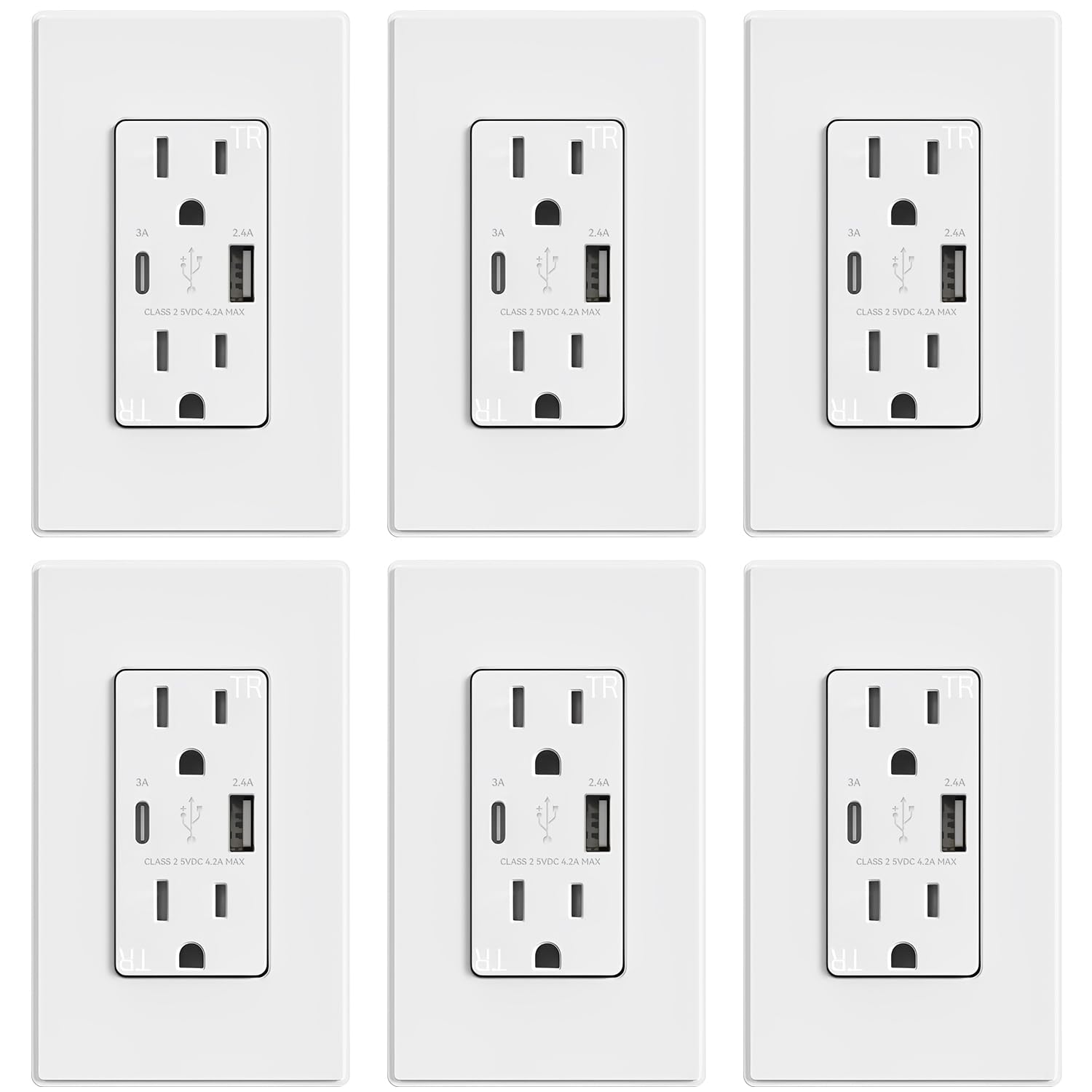 USB A/C, 4.2A 5VDC Total Output Outlet with 15A/20A, Tamper-Resistant Wall Outlet