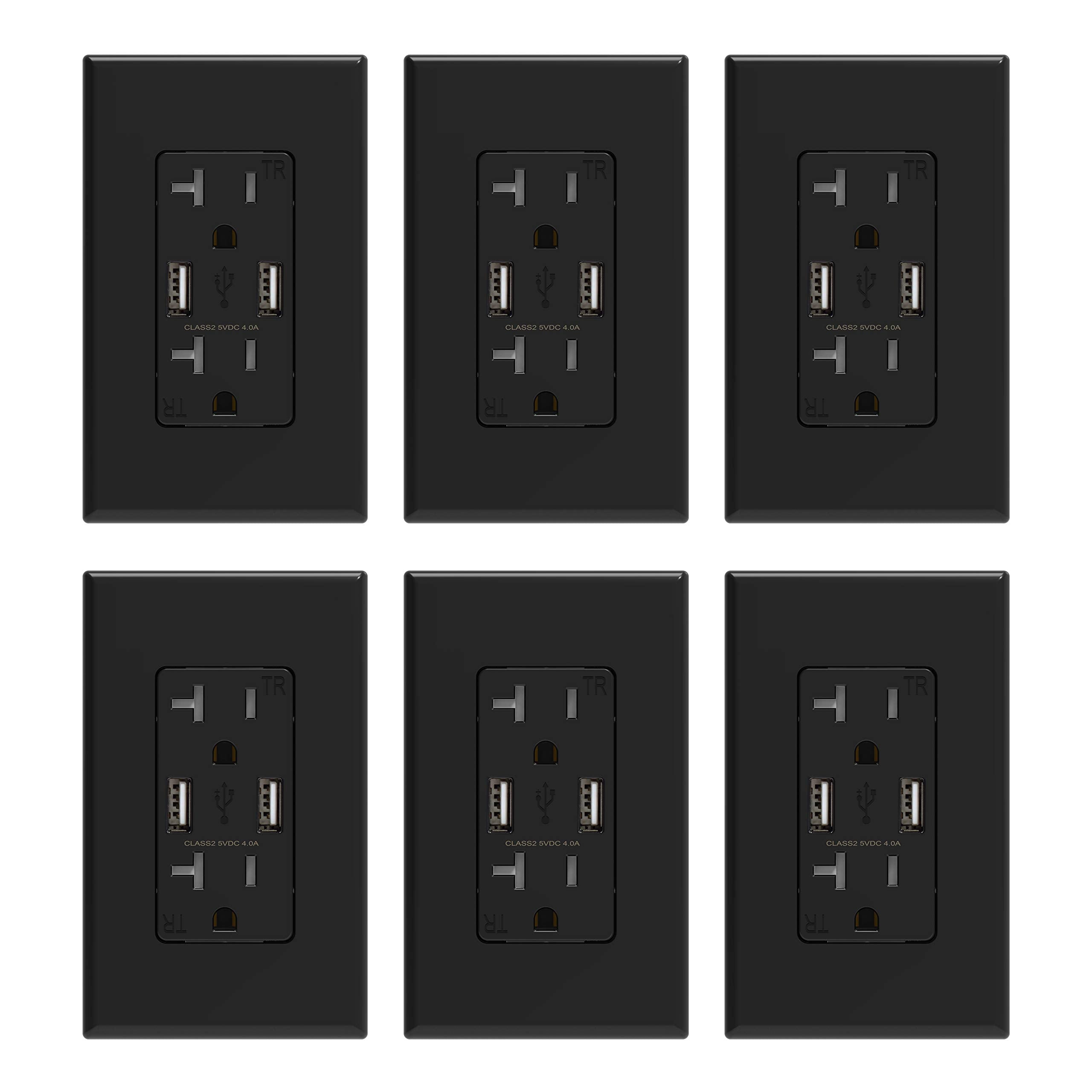 USB A/A, 4.0A 5VDC Total Output Outlet with 15A/20A, Tamper-Resistant Wall Outlet
