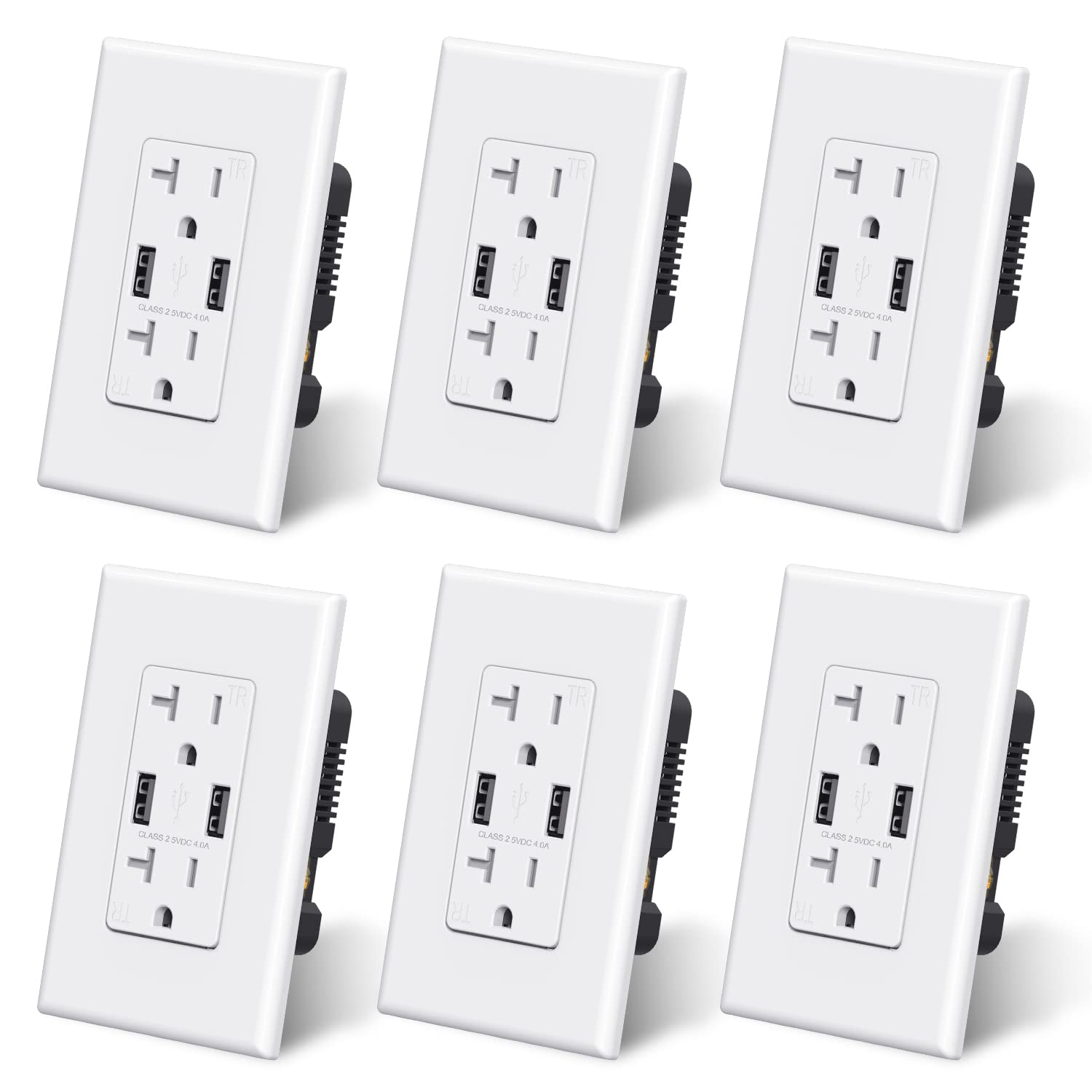 USB A/A, 4.0A 5VDC Total Output Outlet with 15A/20A, Tamper-Resistant Wall Outlet