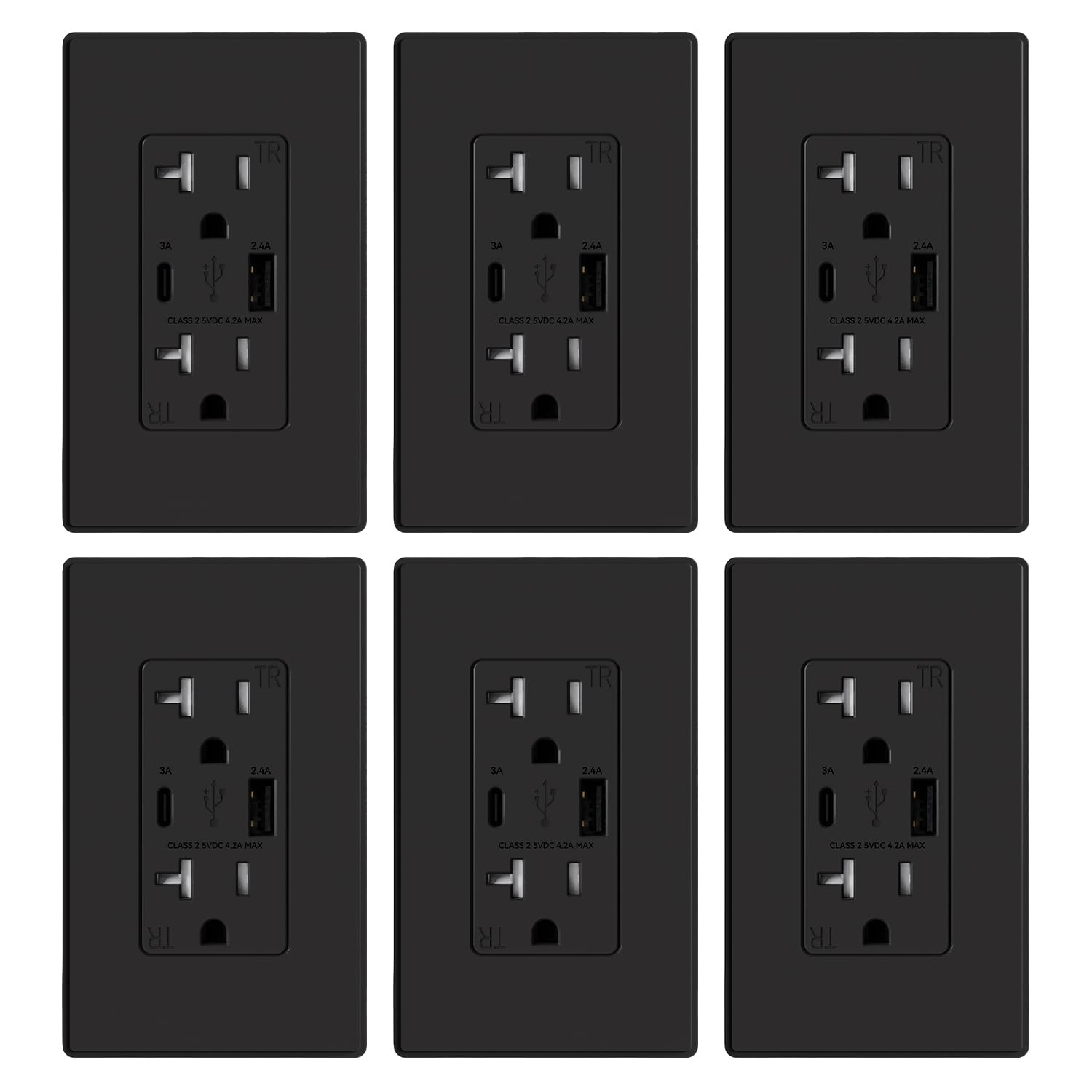 USB A/C, 4.2A 5VDC Total Output Outlet with 15A/20A, Tamper-Resistant Wall Outlet
