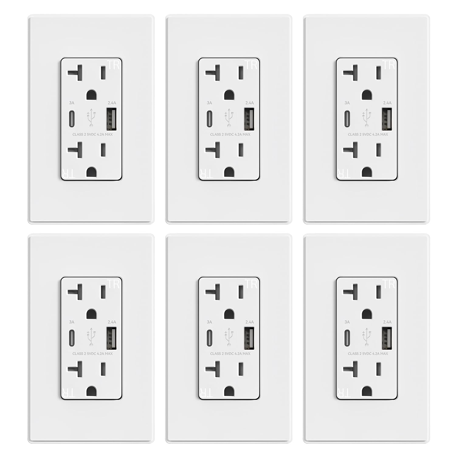 USB A/C, 4.2A 5VDC Total Output Outlet with 15A/20A, Tamper-Resistant Wall Outlet