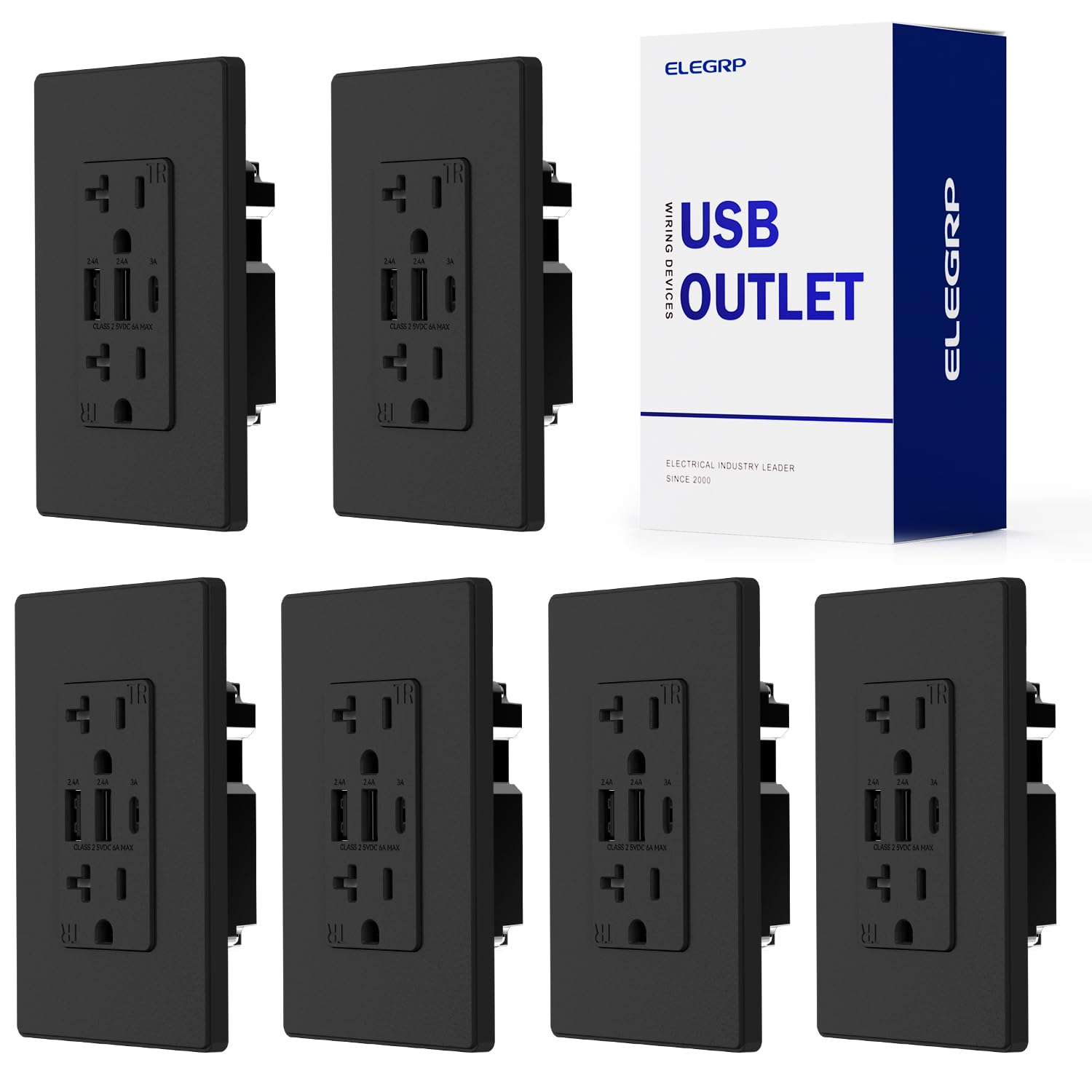 USB A/A/C, 6.0A 5VDC Total Output Outlet with 15A/20A, Tamper-Resistant Wall Outlet