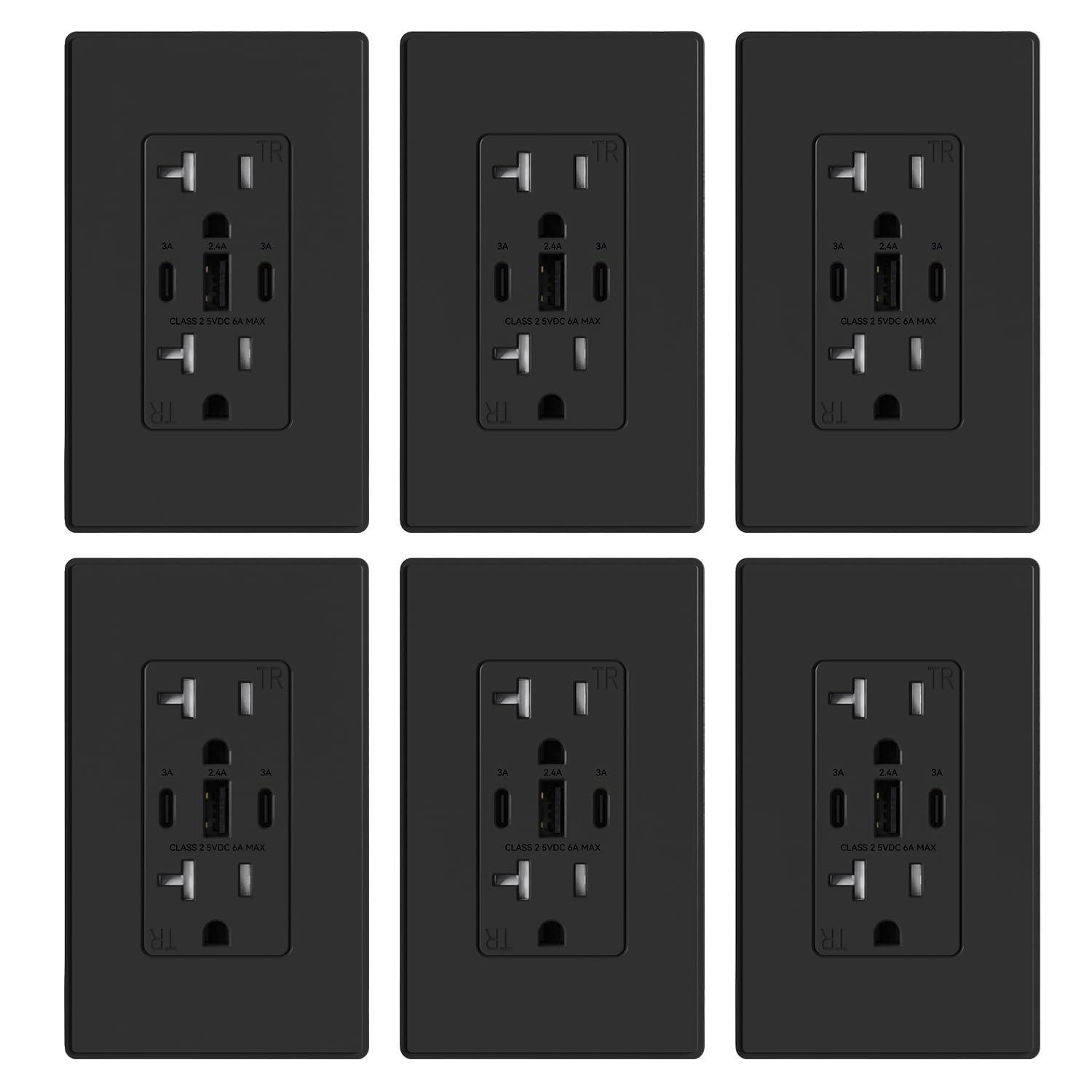 USB C/C/A, 6.0A 5VDC Total Output Outlet with 15A/20A, Tamper-Resistant Wall Outlet