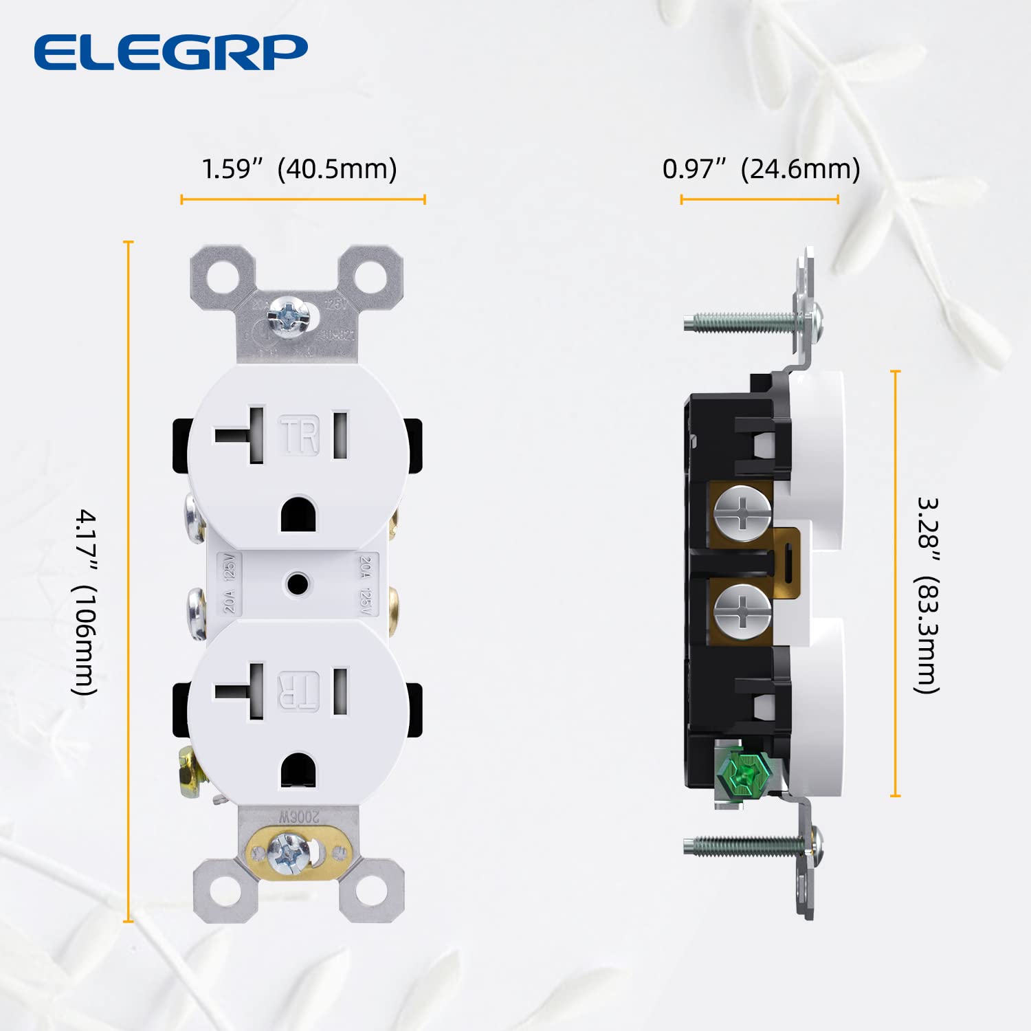 ELEGRP Duplex Outlets, 20A 125V, TR & WR, Tamper-Resistant and Weatherproof, 2 Pole 3 Wire, Back and Side Wiring, UL Listed