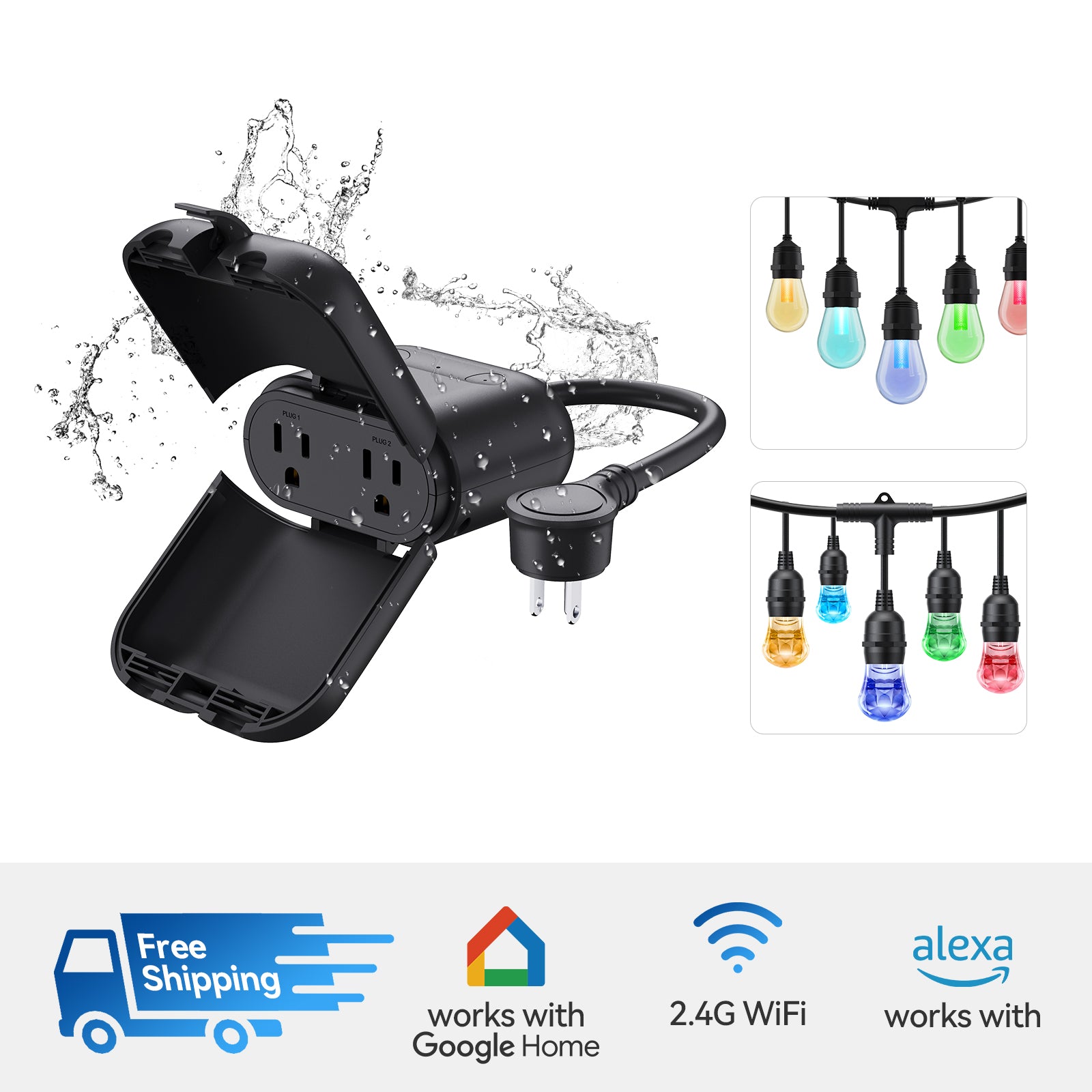 ELEGRP Smart Outdoor String Lights, Waterproof, WiFi Controlled, 48FT/96FT, Color-Changing Dimmable LED PET Bulbs, Works with Alexa & Google Assistant