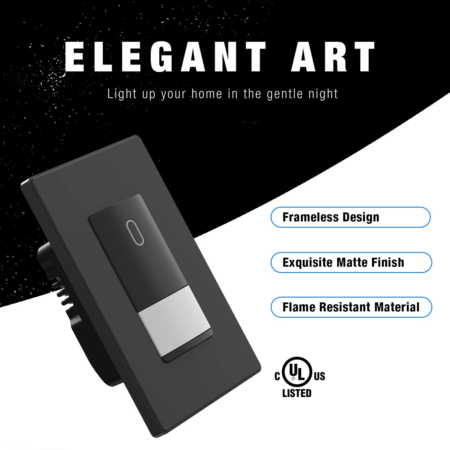 ELEGRP Motion Sensor Light Switch, Single-Pole or Dual Location Control, No Neutral Wire Needed, Wall Plate Included, UL Listed