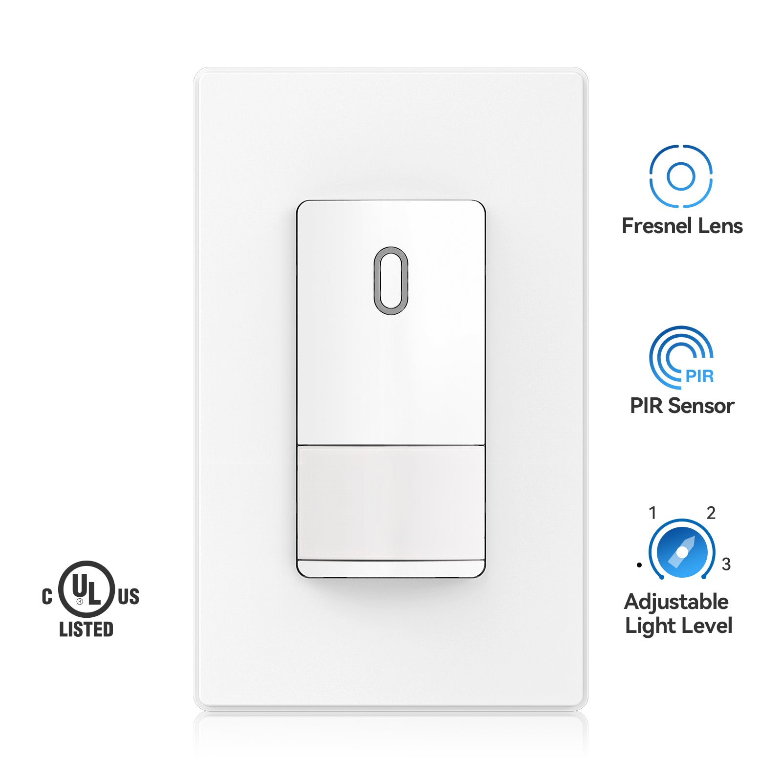 ELEGRP Motion Sensor Light Switch, Single-Pole or Dual Location Control, No Neutral Wire Needed, Wall Plate Included, UL Listed