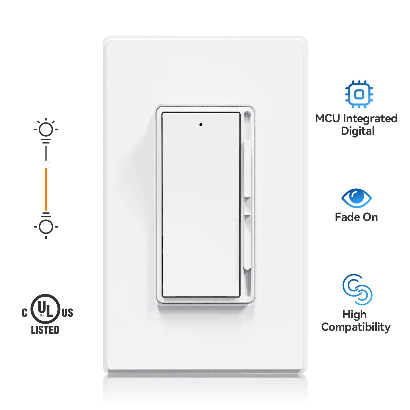 ELEGRP Digital Slide Dimmer Switch, Single-Pole/3-Way, for LED, CFL, Incandescent Bulbs, Wall Plate Included, UL Listed
