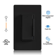 ELEGRP Digital Slide Dimmer Switch, Single-Pole/3-Way, for LED, CFL, Incandescent Bulbs, Wall Plate Included, UL Listed