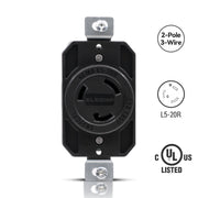 ELEGRP NEMA L5-20R Twist Lock Outlet, 20A 125V, 2 Pole 3 Wire Grounding, Heavy-Duty Design