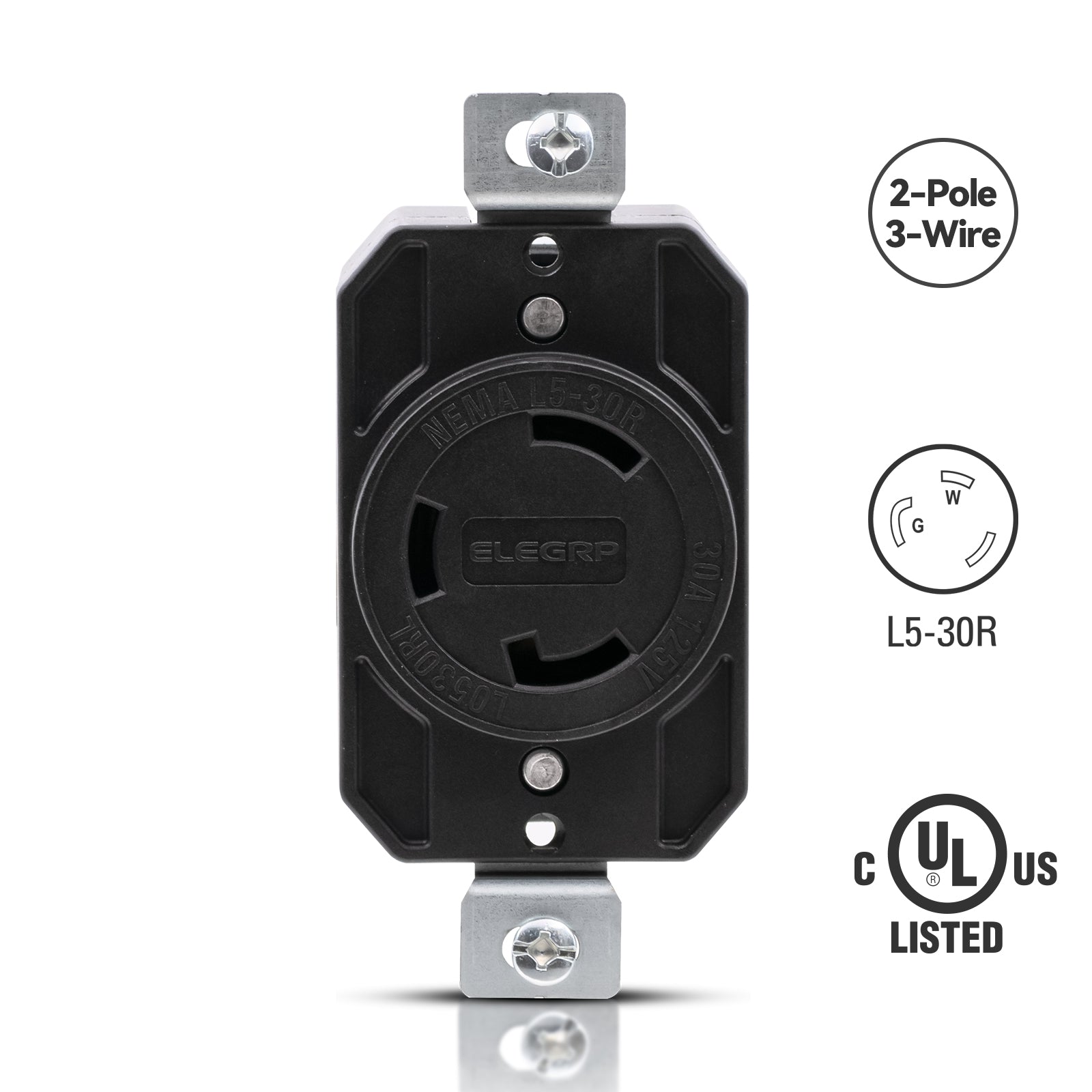 ELEGRP NEMA L5-30R Twist Lock Outlet, 30A 125V, 2 Pole 3 Wire Grounding, Heavy-Duty Design