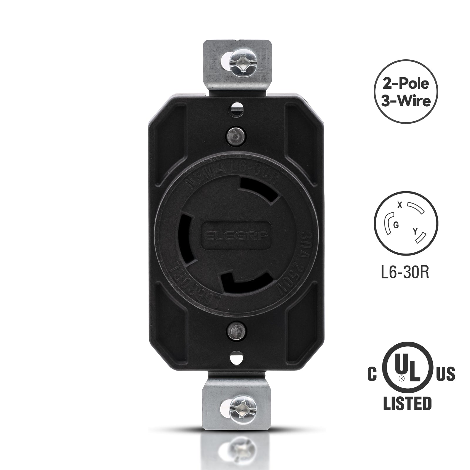 ELEGRP NEMA L6-30R Twist Lock Outlet, 30A 250V, 2 Pole 3 Wire Grounding, Heavy-Duty Design