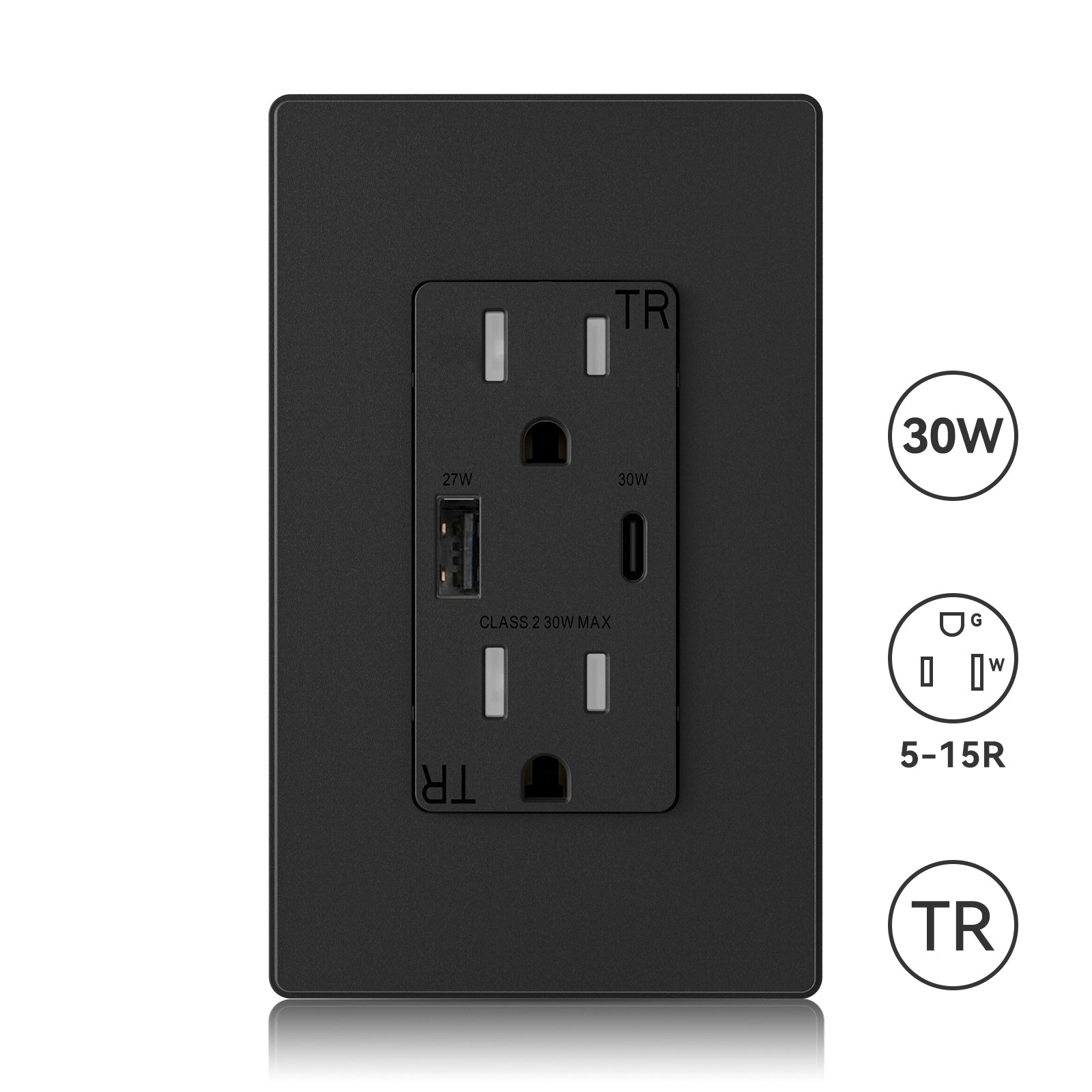 ELEGRP USB Wall Outlet, 30W High-Speed Charging, Dual USB-A & USB-C Ports, Tamper-Resistant, Screwless Wall Plate Included