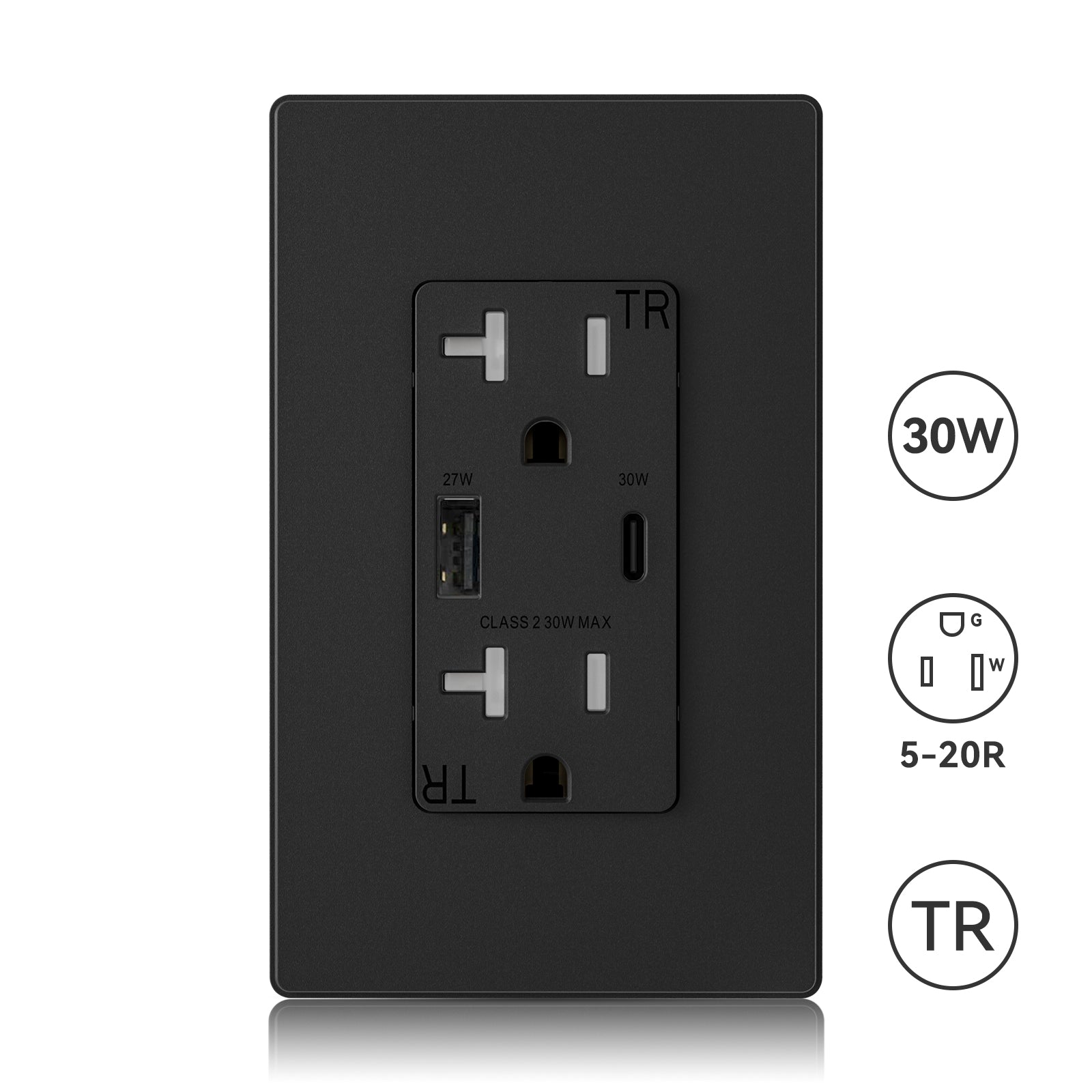 ELEGRP USB Wall Outlet, 30W High-Speed Charging, Dual USB-A & USB-C Ports, Tamper-Resistant, Screwless Wall Plate Included