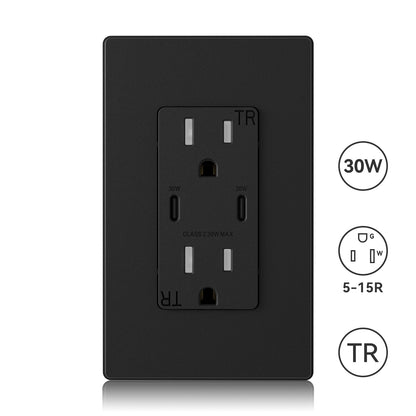 ELEGRP 30W USB Wall Outlet Receptacle, Single USB C Port Supports 30W Fast Charge