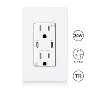 30W 6.0A Total Output USB Type C/C Outlet with 15A/20A, Tamper-Resistant Wall Outlet