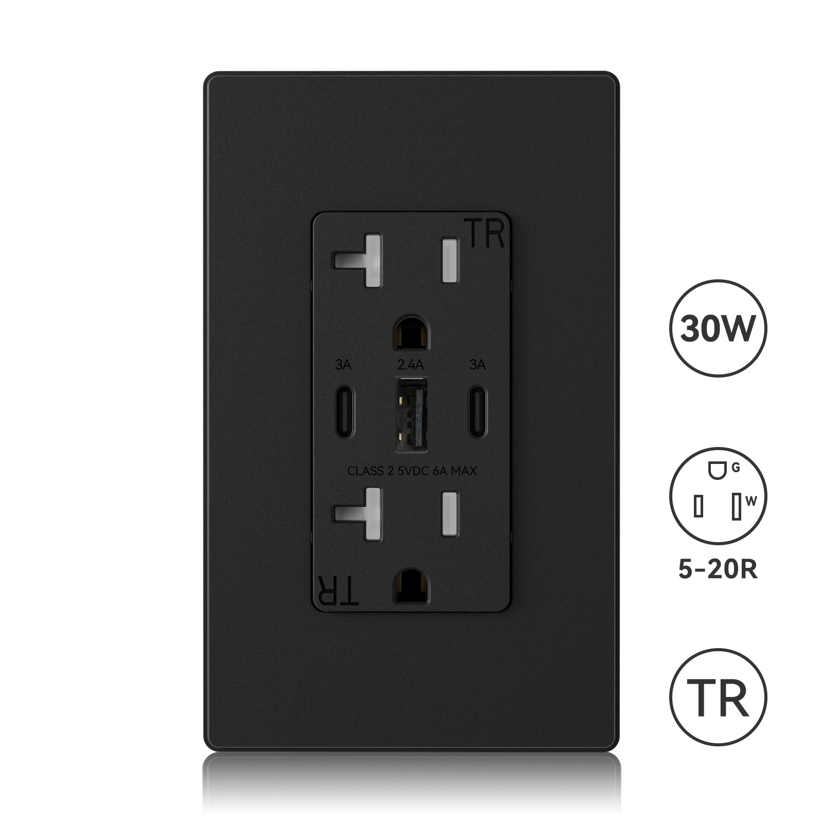 ELEGRP USB Wall Outlets Type CCA 3-Ports 30W 5V 6.0A TR Receptacles