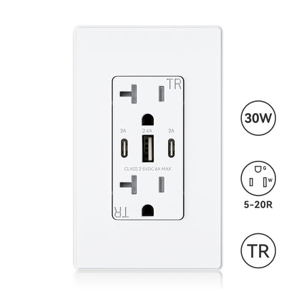 ELEGRP USB Wall Outlets Type CCA 3-Ports 30W 5V 6.0A TR Receptacles