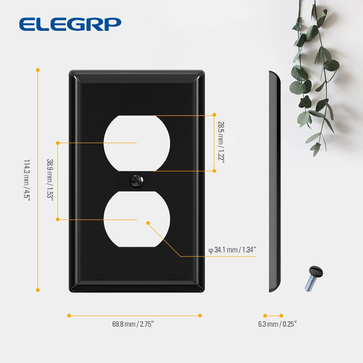 ELEGRP Duplex Receptacles Wall Plate Cover – Durable, Glossy Finish, UL Listed, Available in 1-Gang, 2-Gang, and 3-Gang