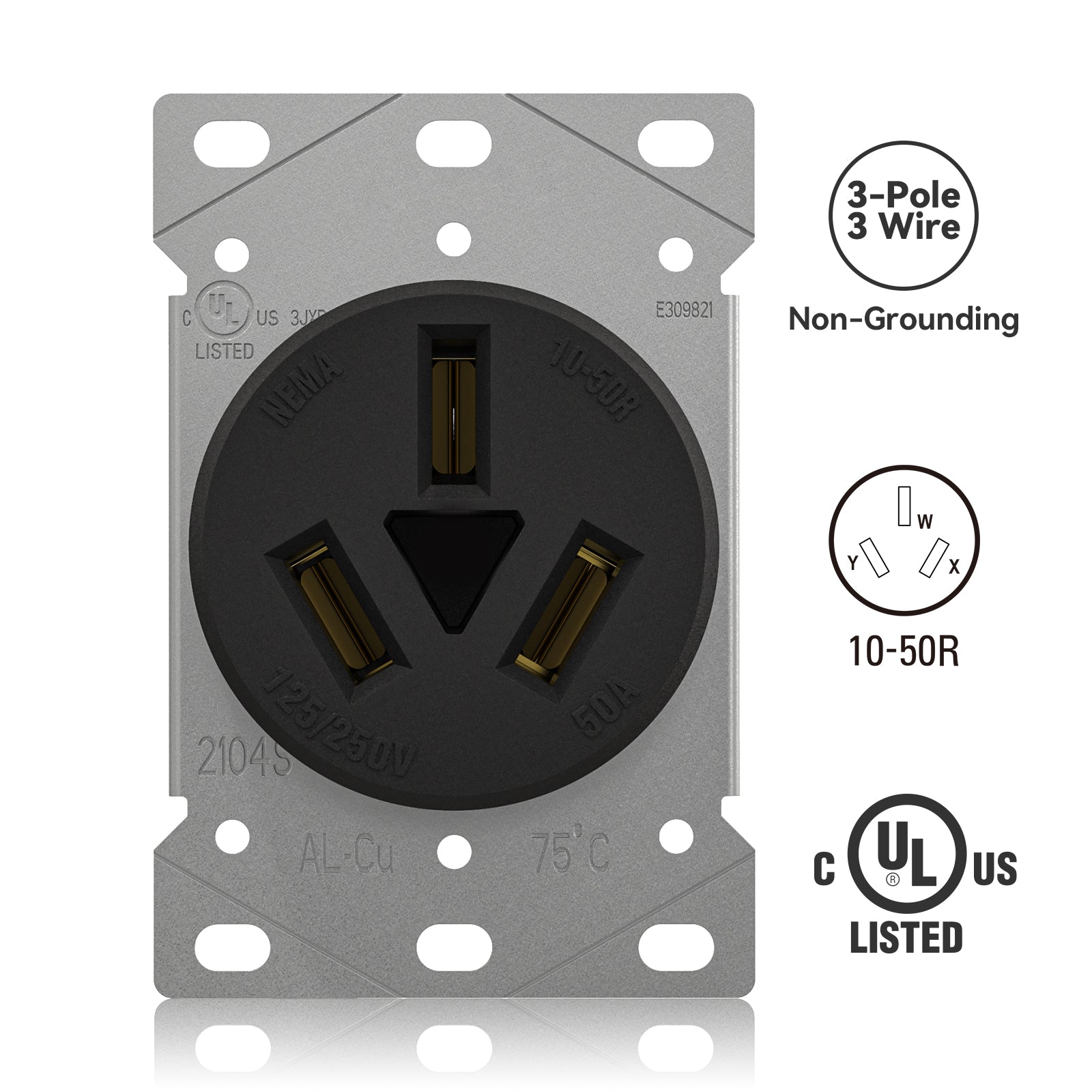 ELEGRP 30/50 Amp Flush Mount Power Receptacle, NEMA 10-30R & 10-50R Outlet, and Heavy Duty Plug, NEMA 10-30P & 10-50P, 125/250V, UL Listed