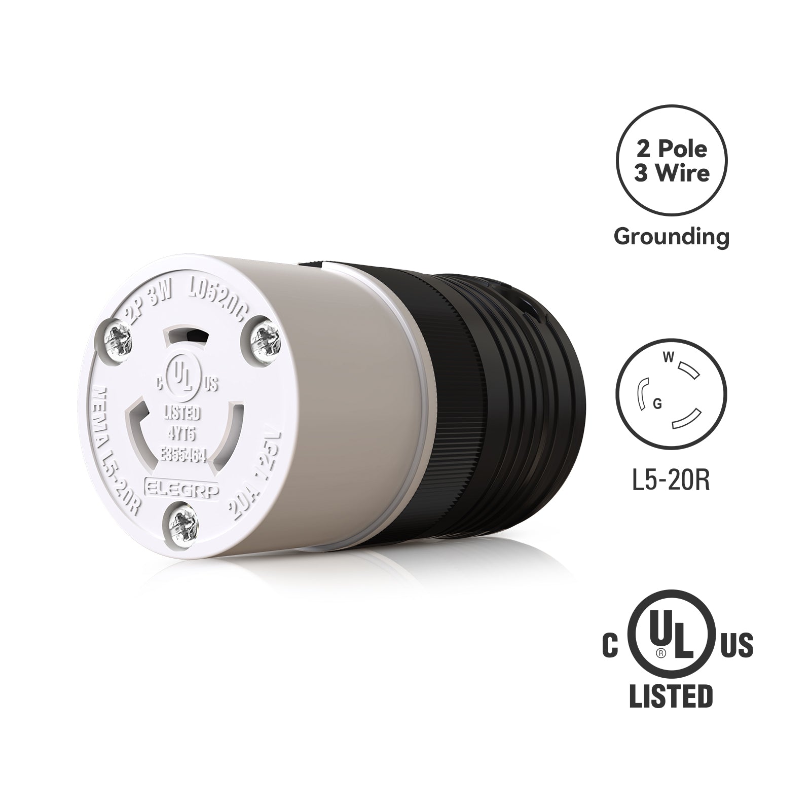 ELEGRP NEMA L5-20P & L5-20R Locking Plug and Connector Set, Generator Twist Lock Adapter, 20A 125V, 2-Pole 3-Wire Grounding