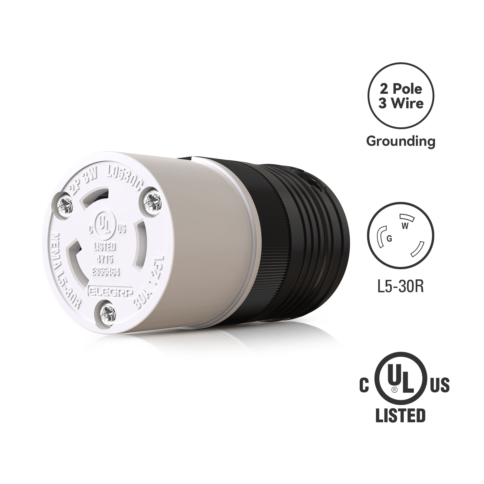 ELEGRP Twist Lock Adapter, NEMA L5-30P & L5-30R, 30A 125V, 2 Pole 3 Wire Grounding Plug & Connector Set, Heavy-Duty Design