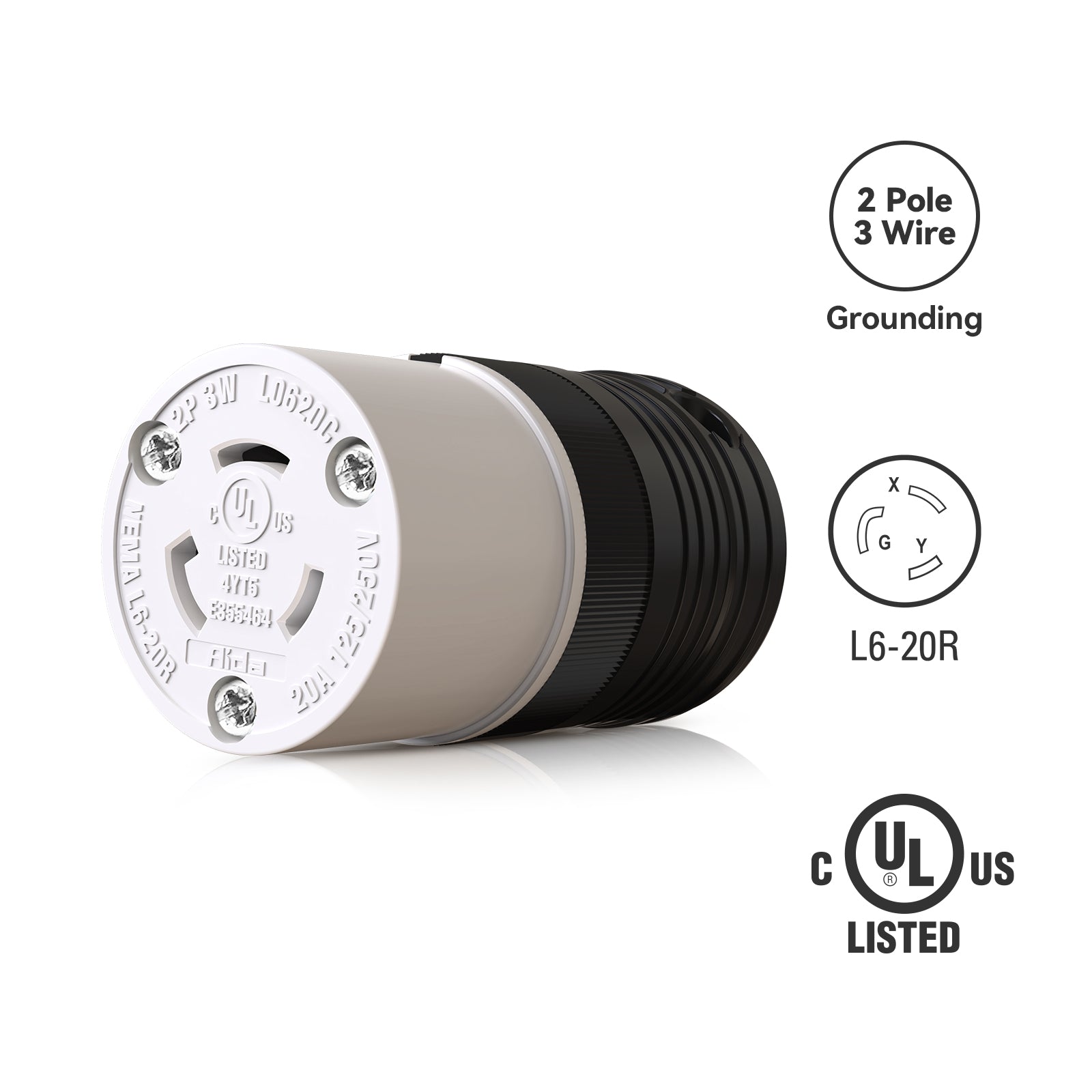 ELEGRP Twist Lock Adapter, NEMA L6-20P & L6-20R, 20A 250V, 2 Pole 3 Wire Grounding Plug & Connector Set, Heavy-Duty Design
