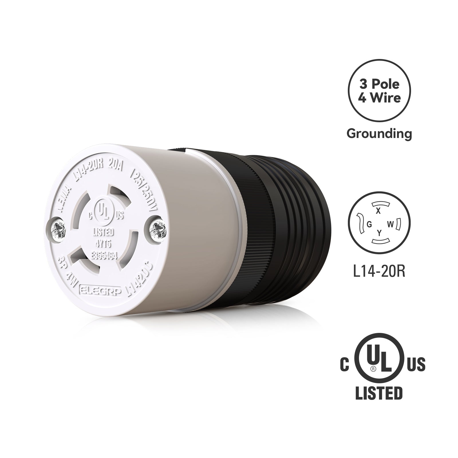 ELEGRP NEMA L14-20P & L14-20R Locking Plug and Connector Set, Generator Twist Lock Adapter, 20A 125/250V, 3 Pole 4 Wire Grounding
